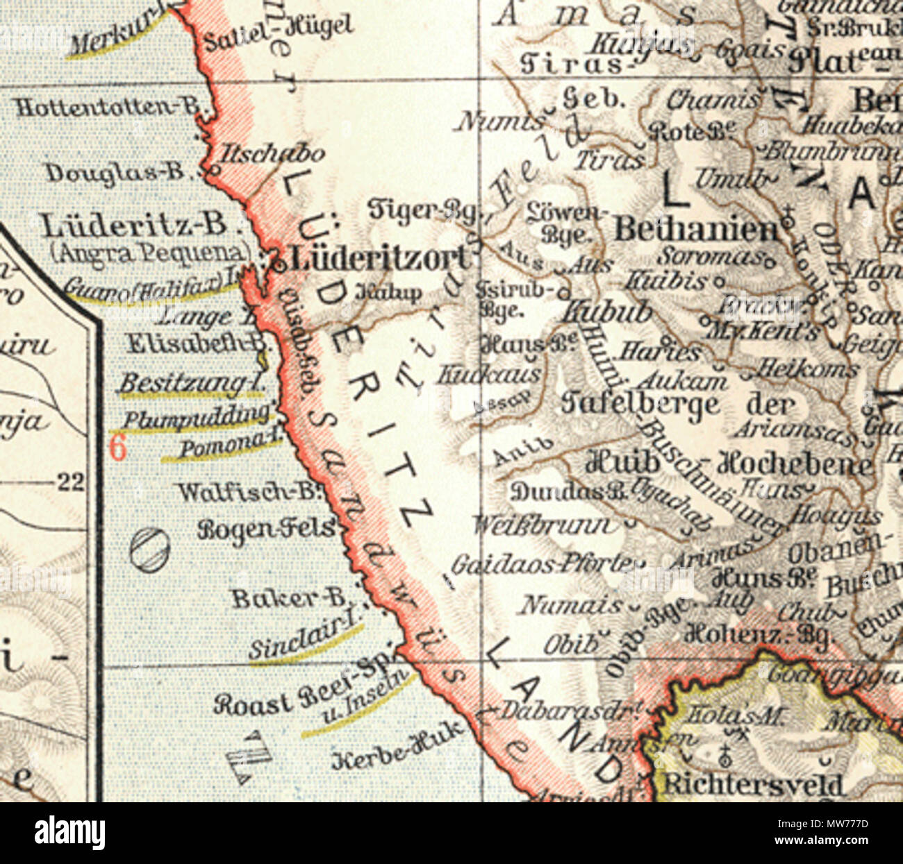 . Anglais : Sud-Ouest Africain allemand : Lüderitzland (1905) Deutsch : Deutsch-Südwestafrika : Lüderitzland (1905) Slovenčina : Nemecká juhozápadná Afrika (1905) . 8 juillet 2011, 15:34 (UTC). 095 deutsch-sudwestafrika (1905).png : Meyer, Hermann Julius (1826-1909) ; Bibliographisches Institut Leipzig travail dérivé : Chrischerf (talk) 3095 deutsch-sudwestafrika (1905) Détail Banque D'Images