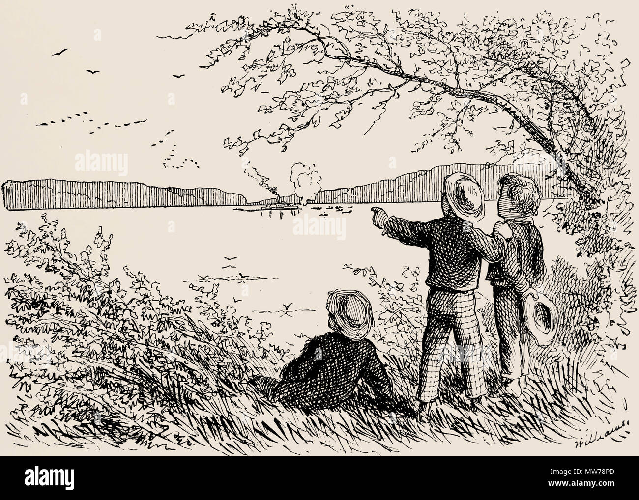 'La recherche de la noyé.'' dans 'Les Aventures de Tom Sawyer" de Mark Twain (1876). Première impression Banque D'Images