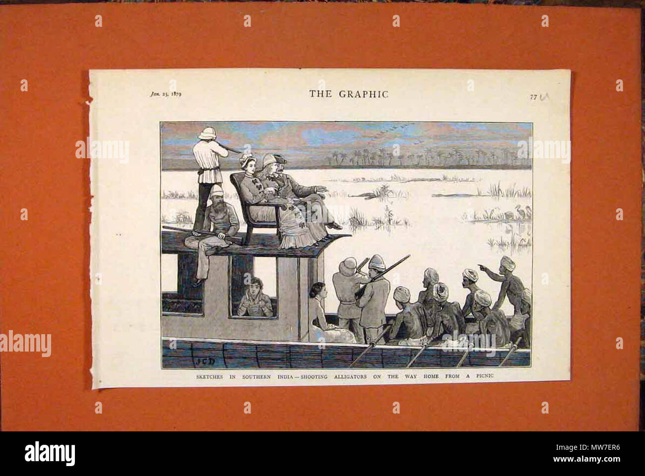 . Anglais : croquis dans le sud de l'Inde : tir d'alligators en rentrant d'un pique-nique vue depuis le Illustrated London News et le graphique (certains avec coloration à la main plus tard, le tout à partir de ventes aux enchères ebay) : 'Loodhianah sur le Sutlej'*, 1846 soldats 'Sikh'* '1846, le British Museum'*, 1851 "Une Gare Indienne'*, 1854 (ci-dessus) 'Banyan Tree'* '1856, dépassé par les voyageurs l'inondation [d'un flash flood]'*, 1856 hindou "voyous et empoisonneurs'*, 1857 'Snake enchanteurs de l'inde'* '1857, ruines, Brahmunabad, sind'* 'Hindoostanee Dhoolie, 1857, utilisée par les hôpitaux et dans le domaine'*, 1857 "Le Banque D'Images