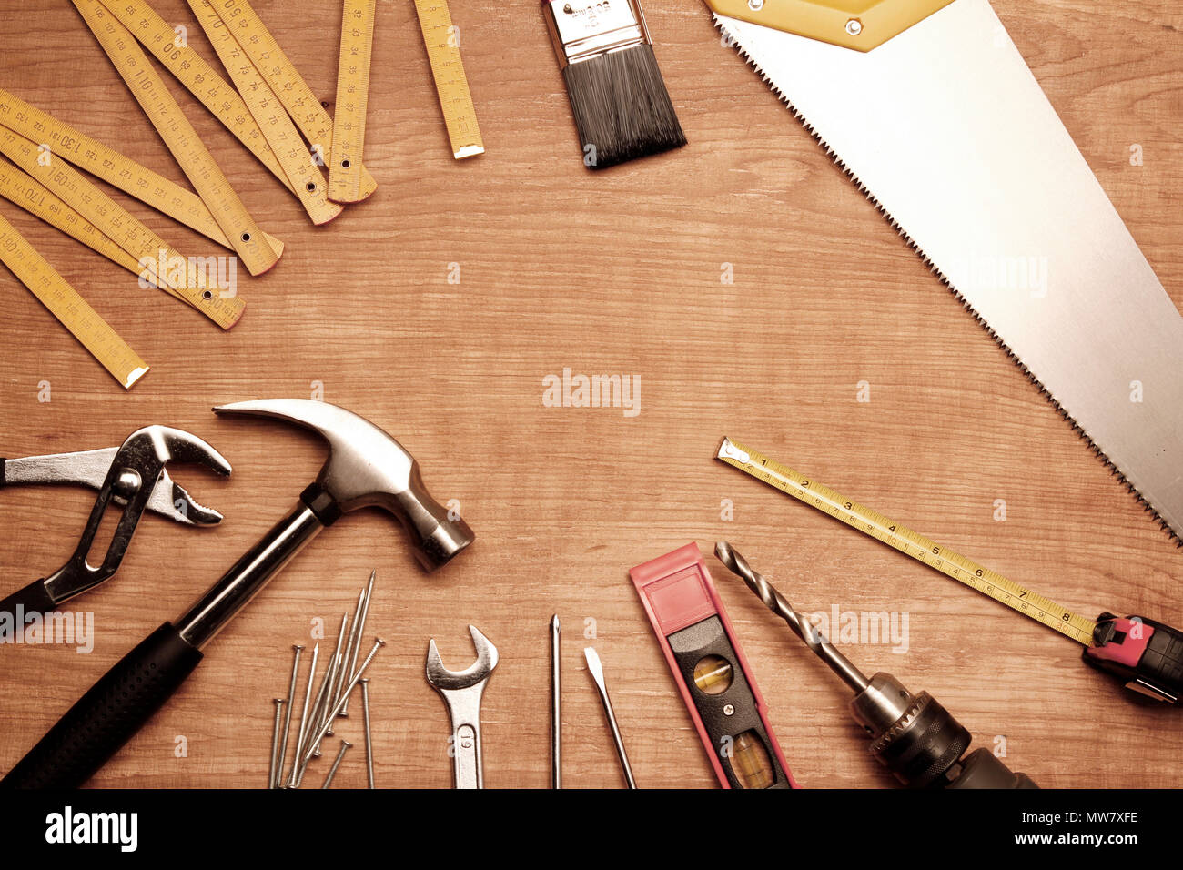 Outils de travail sur bois assortis Banque D'Images