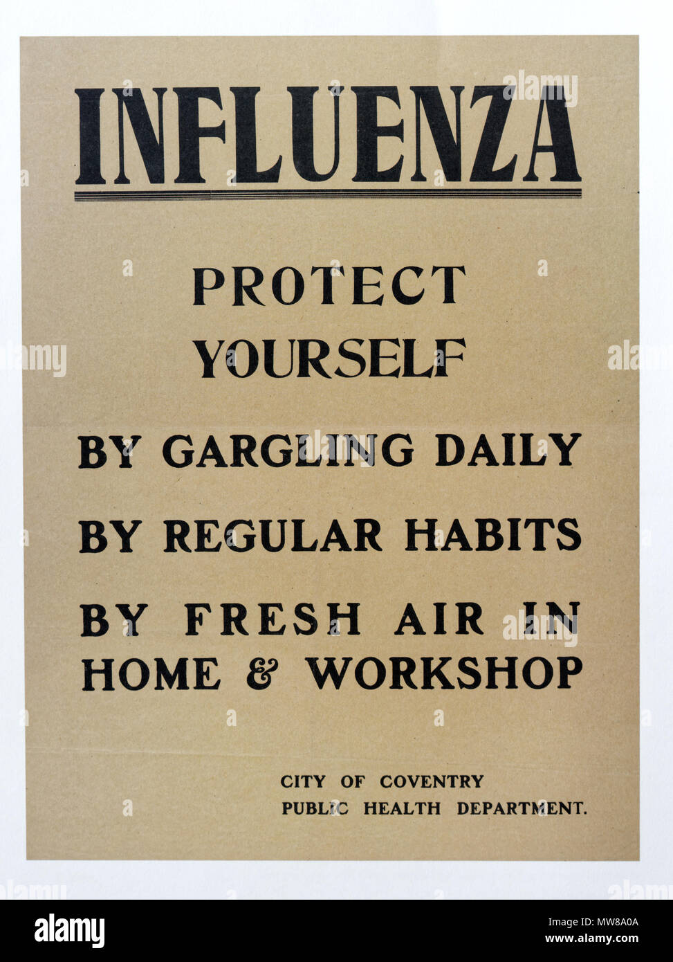 Une affiche de la guerre avec des conseils sur la protection contre la grippe Banque D'Images