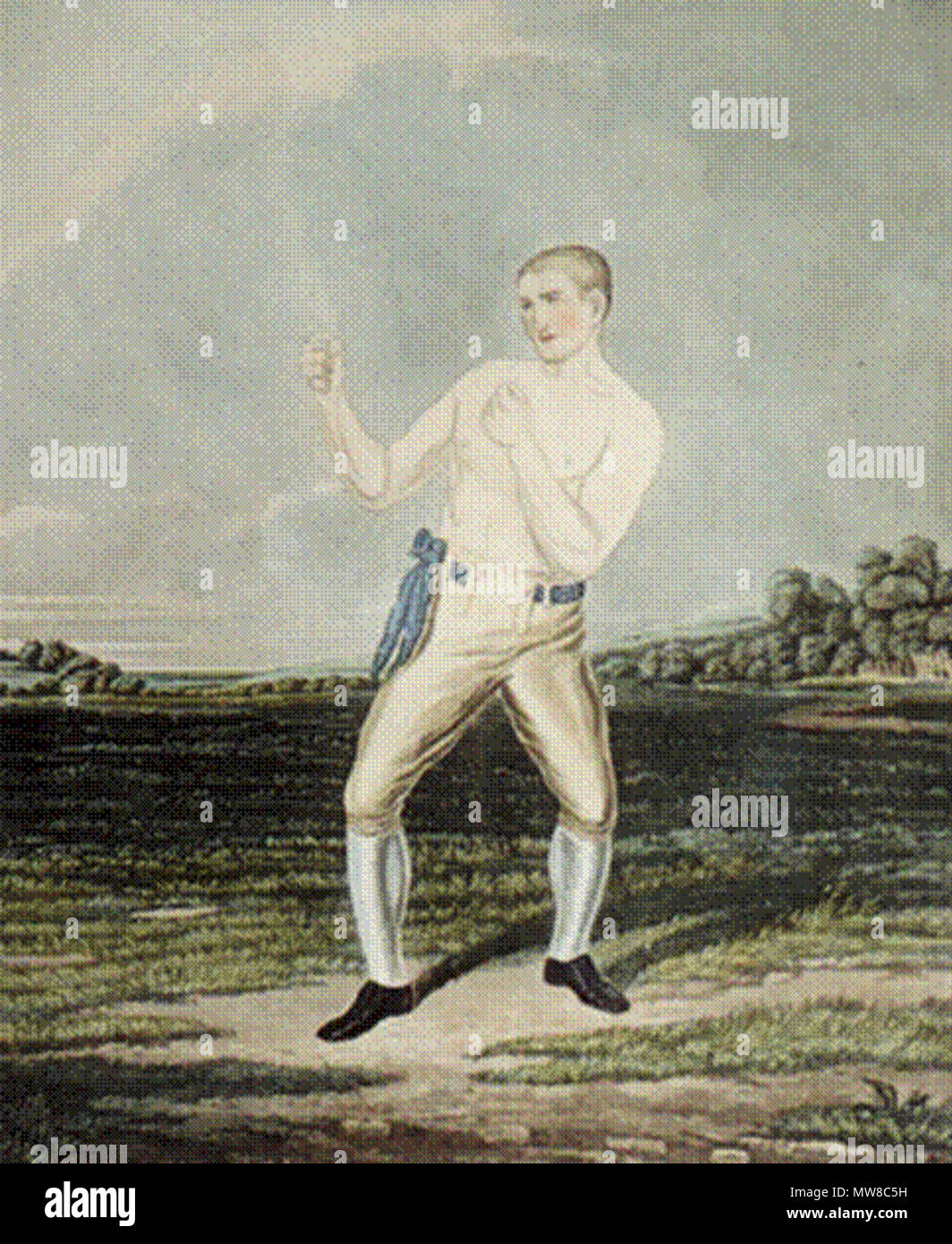 . Anglais : Antique aquatinte par Charles Hunt. Londres. Publié le 10 avril 1846 par J. Moore. L'objet est le 19e siècle *1992 : 'boxer' Thompsom. Cette image est une oeuvre d'art dans le domaine public en raison de son âge plus de 160 d'âge au moment de l'envoi. . Charles Hunt 79 Bendigo Thompson Banque D'Images