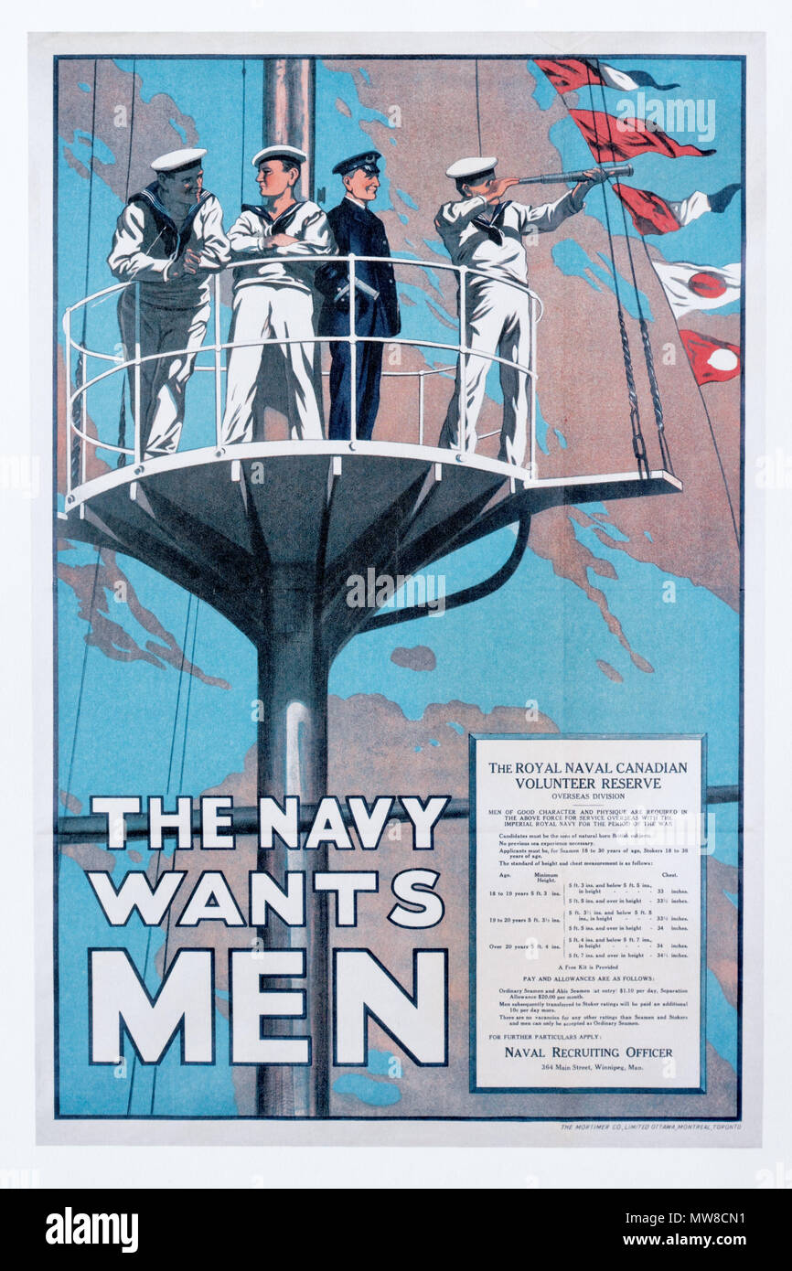 A la première guerre mondiale poster appel aux volontaires pour la Réserve navale royale des volontaires du Canada Banque D'Images