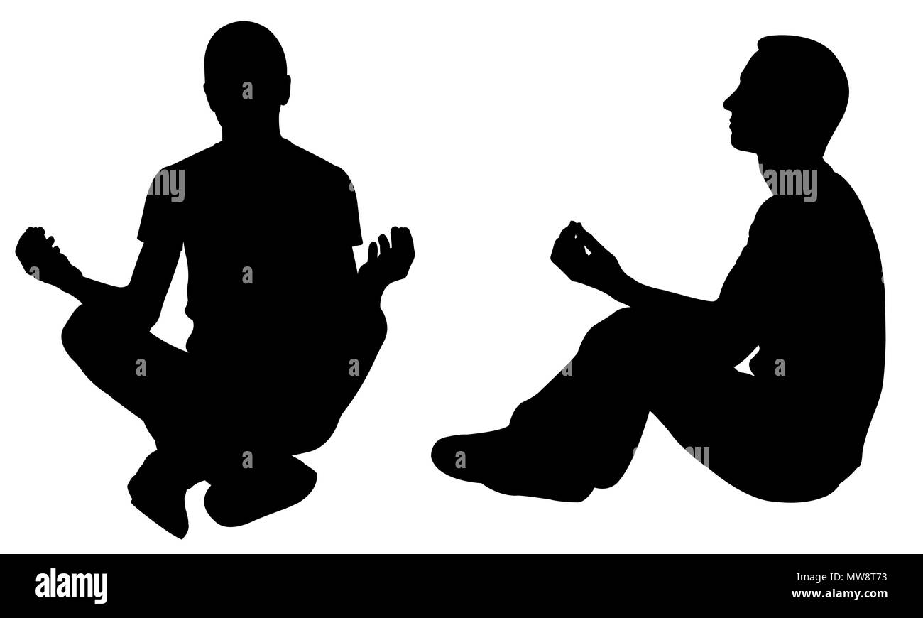 Silhouettes de personnes en position de yoga isolated on white Banque D'Images