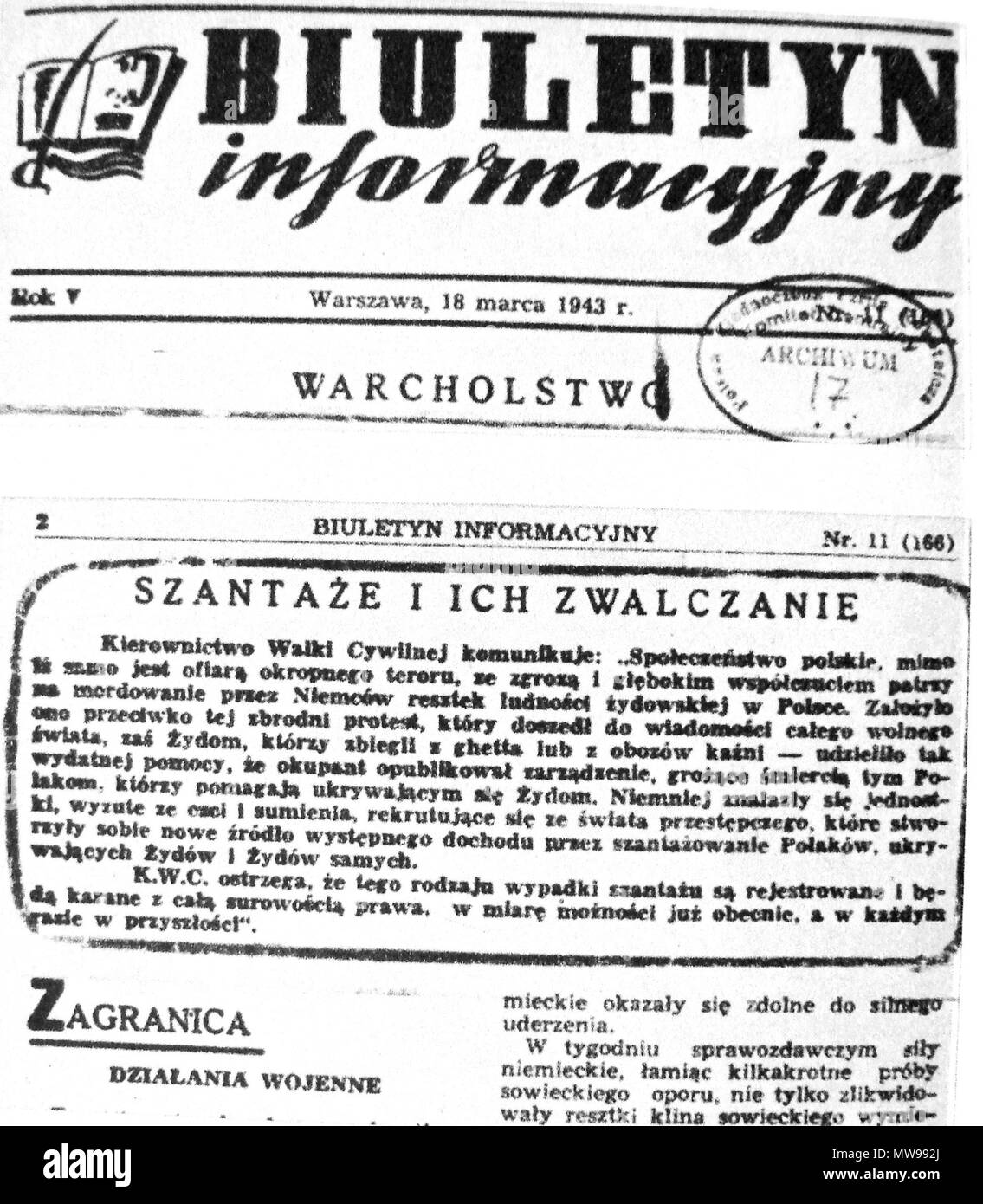 . Polski : Biuletyn Informacyjny 18 marca 1943. 19 mai 2013, 12:31:58. Inconnu 86 18 marca 1943 Biuletyn Informacyjny Banque D'Images