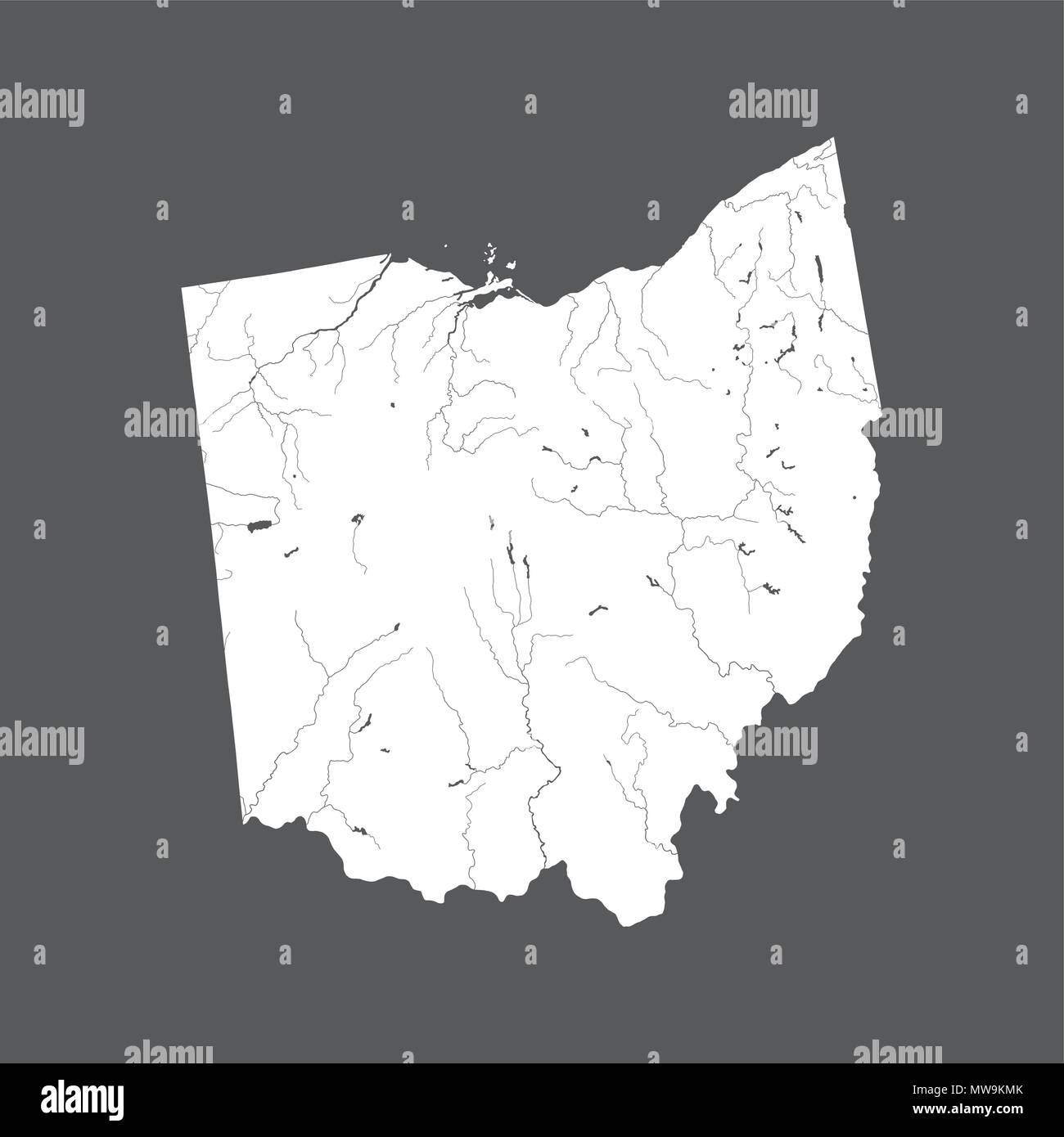 Les états américains - site de l'Ohio. Fait main. Les rivières et lacs sont indiqués. Merci de regarder mes autres images de la série cartographique - ils sont tous très détaillé un Illustration de Vecteur