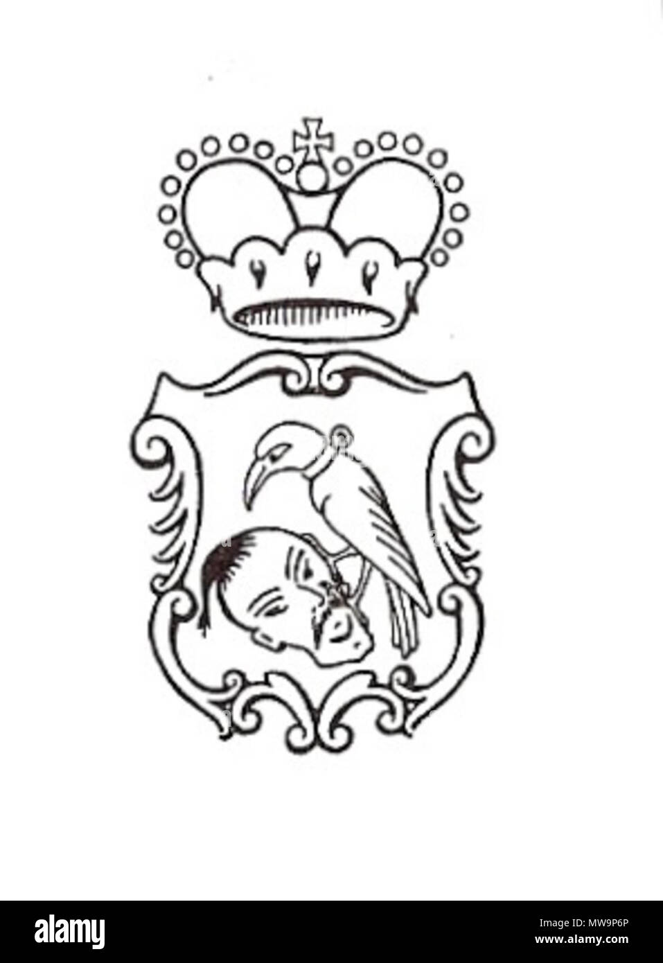 . Anglais : CoA de la maison de Schwarzenberg. La tête de turc et d'une cueillette raven son oeil. Ajouté à la famille CoA après la victoire d'Adolph Schwarzenberg à la bataille de Raab / Gyor. 1963. Karl Schwarzenberg (Fürst zu Schwarzenberg Turk 134 CoA) Banque D'Images