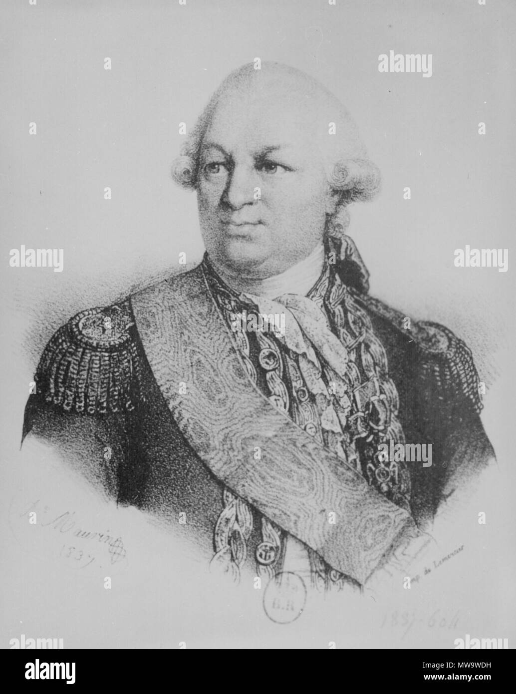 . Amiral François Joseph Paul, marquis de Grasse Tilly, comte de Grasse (1722-1788) . 1837. Gravure (buste) par Lemercier, de la peinture par A. Maurin l9-N-1141 145 Comte de Grasse-guerre révolutionnaire-120 Banque D'Images