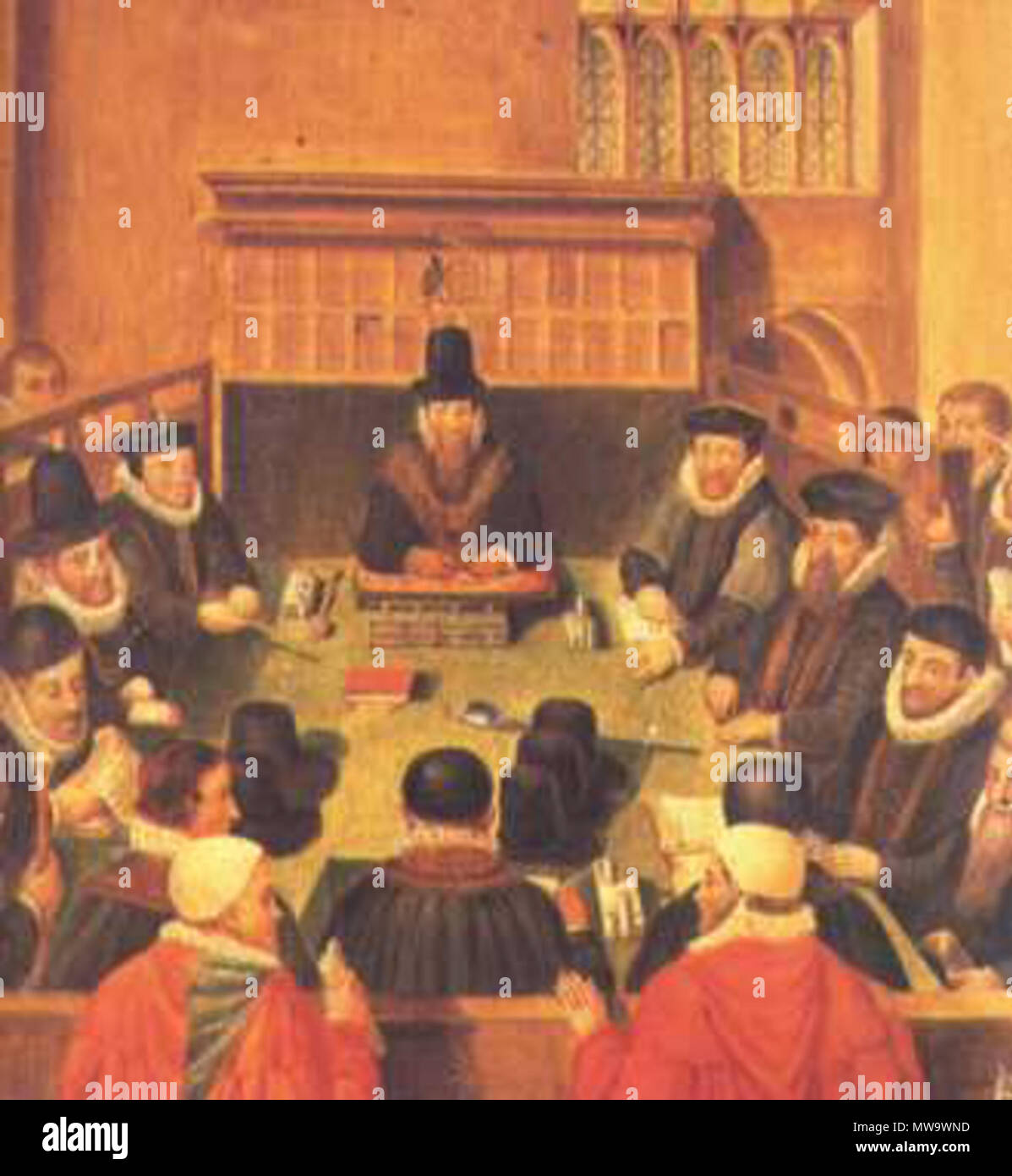 . Anglais : William Cecil présidant la cour de quartiers et peintures . 16e siècle peinture 145 CourtOfWards Banque D'Images