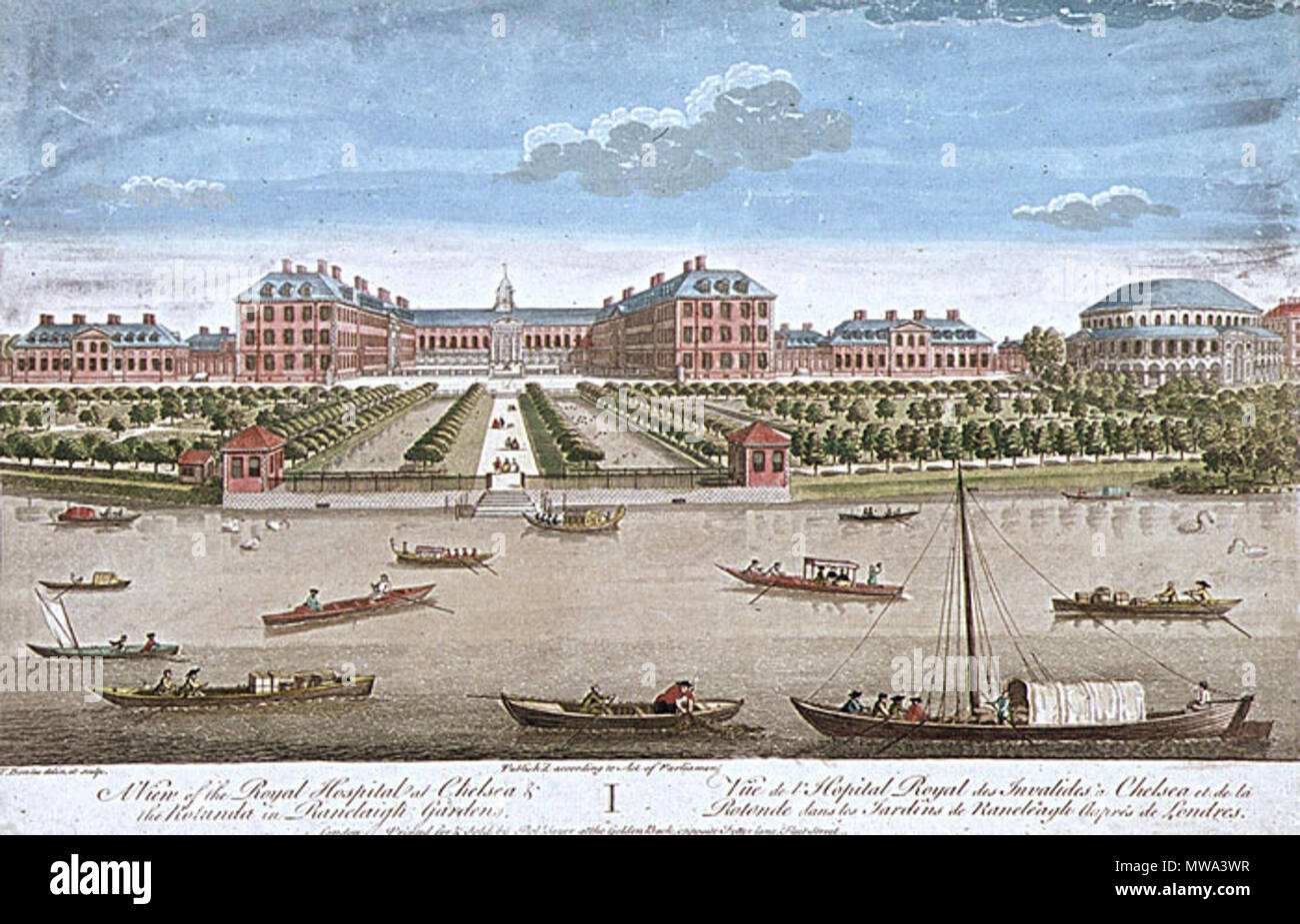 . Une vue sur le Royal Hospital Chelsea et la Rotonde de l'Ranelegh Gardens . Un milieu du 18e siècle montrant l'impression Royal Hospital Chelsea et la rotonde de l'Ranelegh Gardens (à droite) 125 l'hôpital de Chelsea Ranelagh Banque D'Images