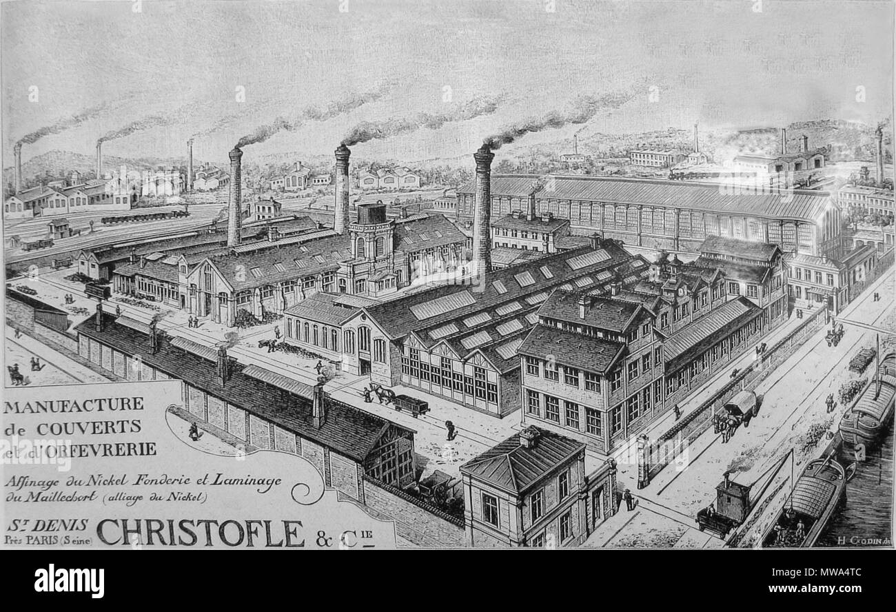 . English : Reproduction d'une vue de l'usine Christofle de Saint-Denis . vers 1876. Henri Godin (1846-1902 ?) 129 Christofle4-2 Banque D'Images