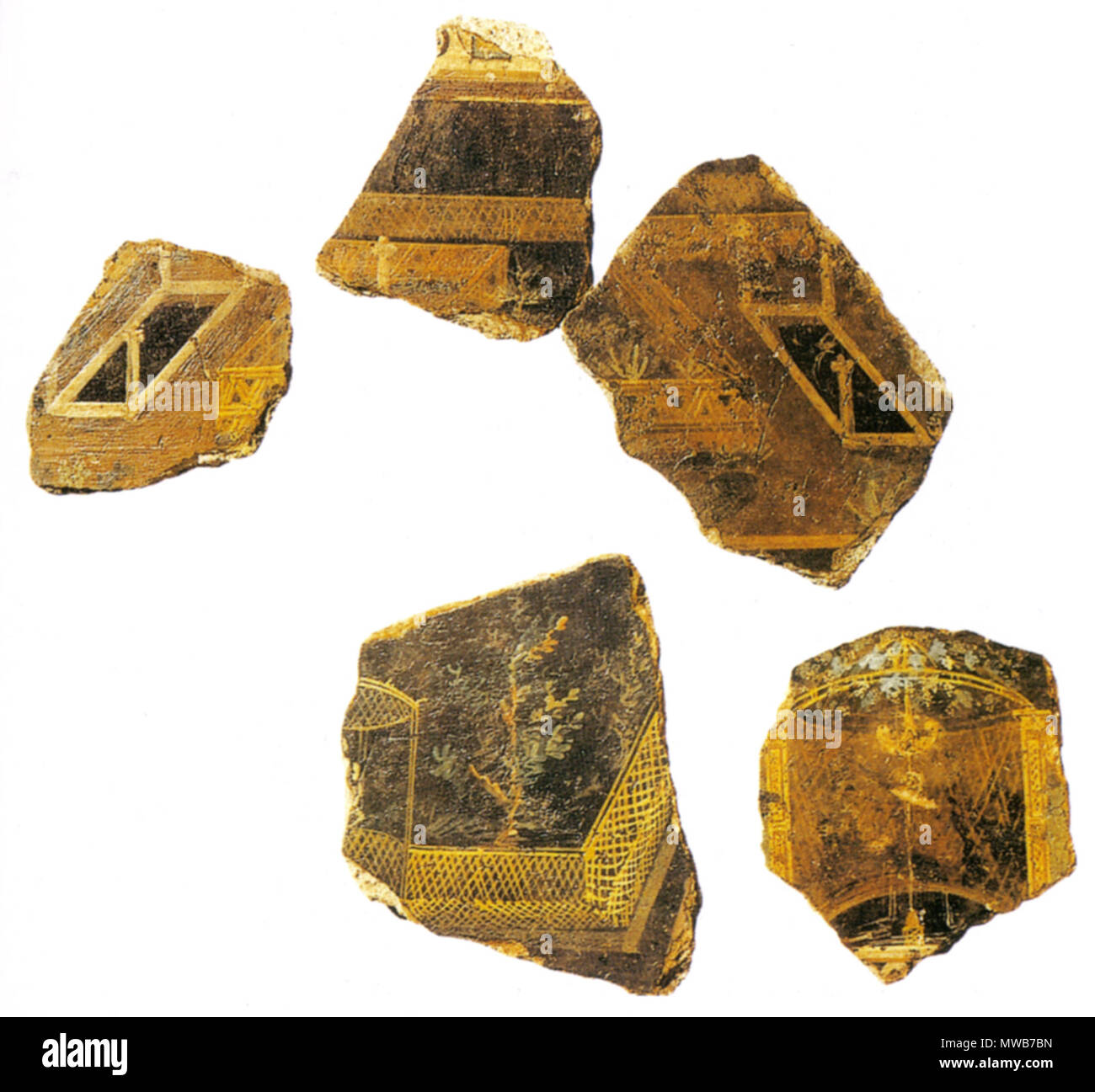 . Frammenti di intonaco dipinto con horti conclusi, Museo Nazionale Romano, collez. gorga.jpg . ancient roman âge. voir fichier ou catégorie 214 Frammenti di intonaco dipinto con horti conclusi, Museo Nazionale Romano, collez. gorga Banque D'Images