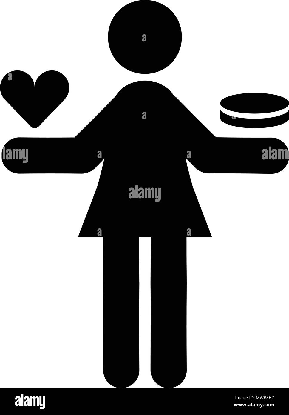 L'équilibre de l'amour et de l'argent, l'icône isolé sur fond blanc Illustration de Vecteur