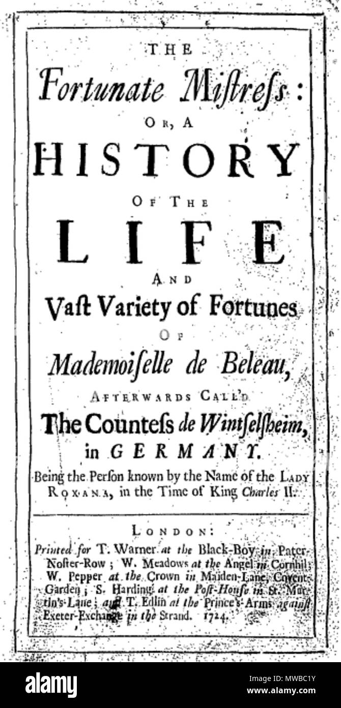 . Anglais : page de titre de la première édition de Roxana en 1724 . 7 novembre 2014, 23:55:41. 156 Inconnu Defoe Roxana Banque D'Images