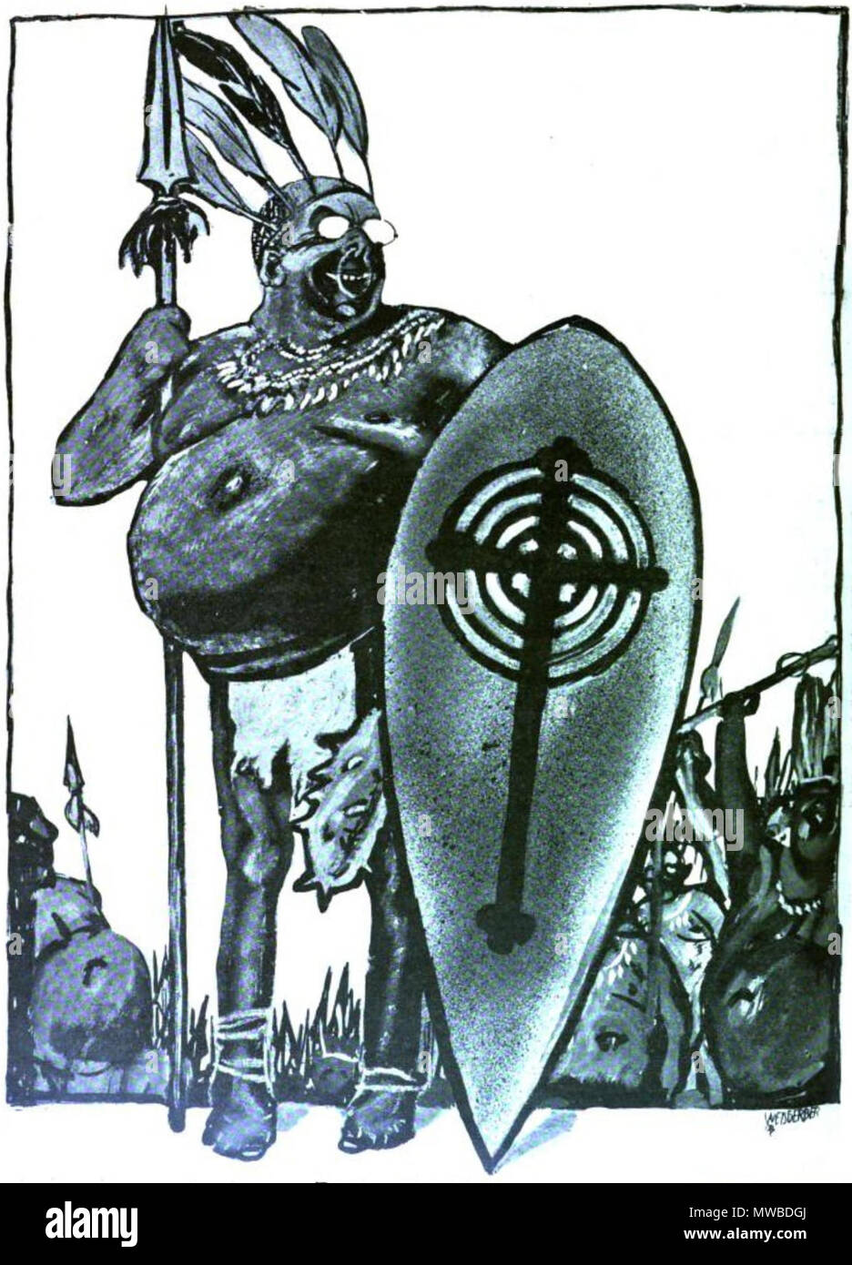 . Anglais : Dernburg sera étonné de voir les noirs retour encore plus gras qu'avant. Seul le pagne rouge a été un peu mal. Deutsch : Dernburg wird sein erstaunt, den chwarzen «' noch fetter, als vorher, zurückkehren zu sehen. Nur der rote Lendenschurtz hat etwas gelitten ! . 1907. Albert Weisgerber 159 Der Reichstag koloniale Banque D'Images