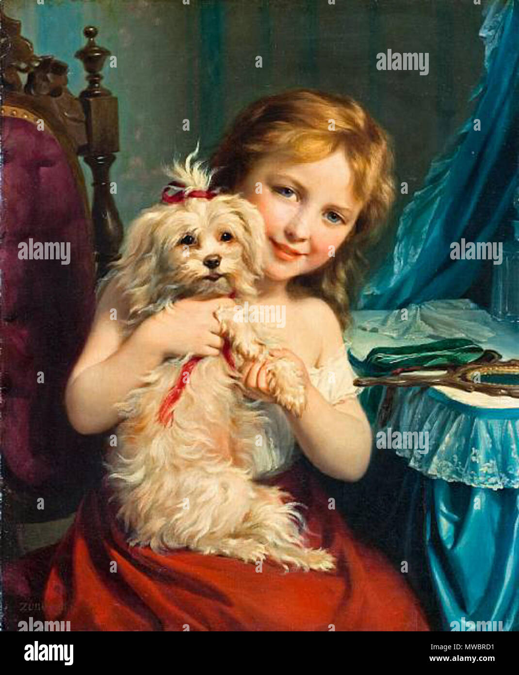 Fritz Zuber-Bühler 229 une jeune fille avec un Bichon frisé Banque D'Images