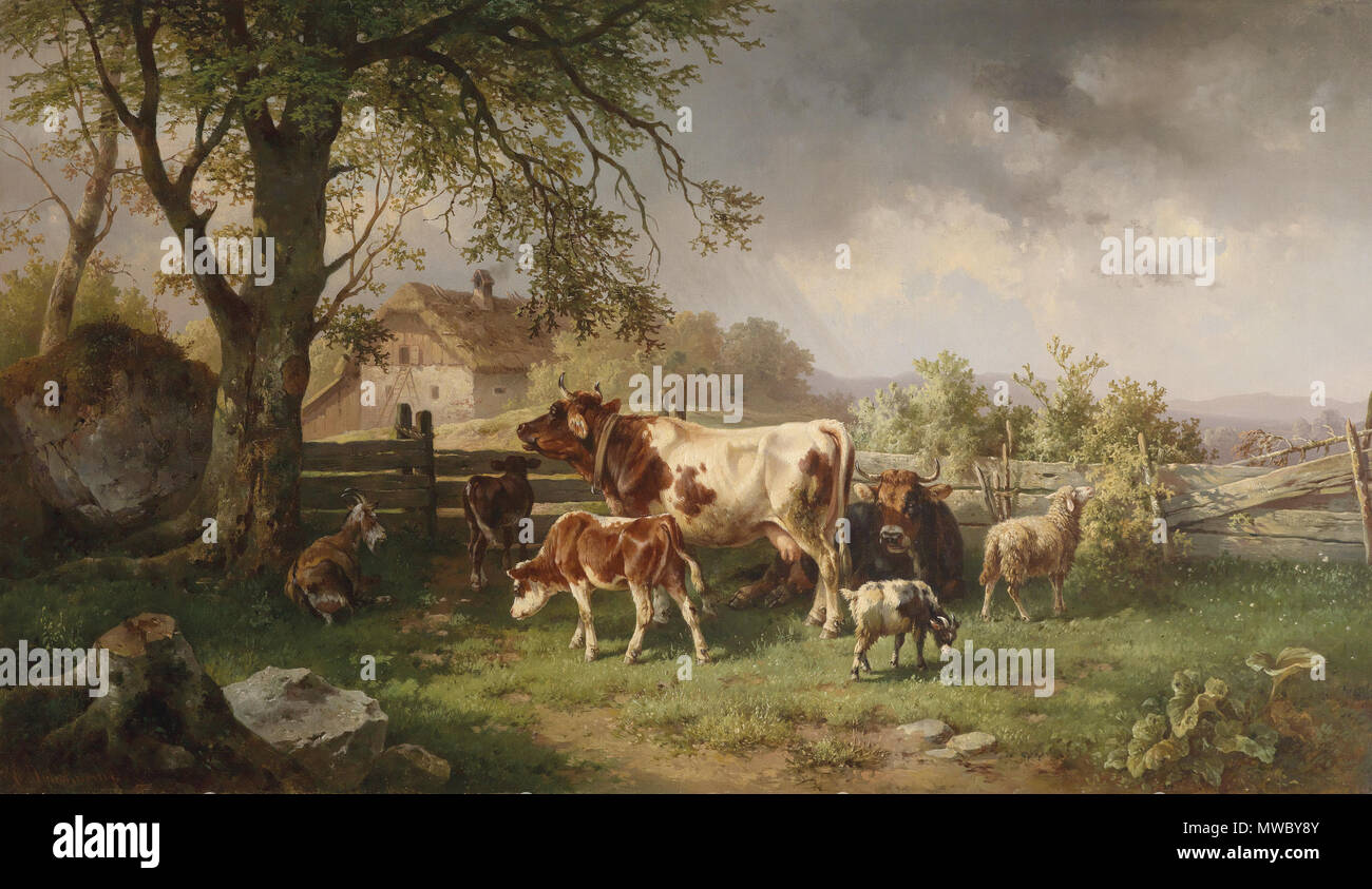 . Allemand : idylle am Bauernhof . en 1903. Edmund Mahlknecht (1820-1903) 177 Edmund Mahlknecht idylle am Bauernhof Banque D'Images