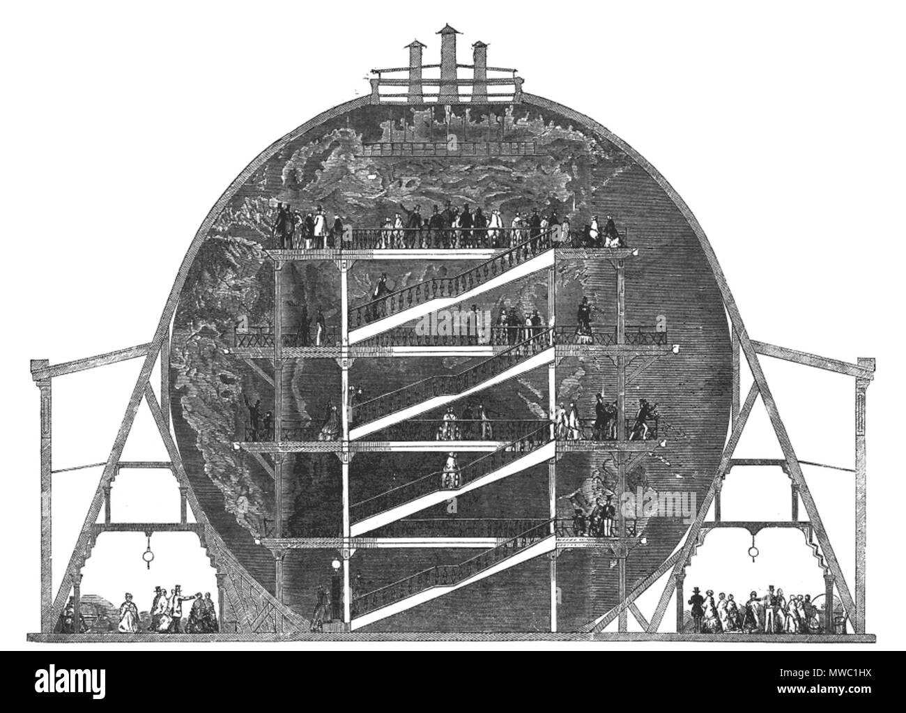 . Anglais : vue en coupe du monde, la grande Wyld qui s'élevait à Leicester Square, Londres 1851-62 . 1851. 253 coupe Greatglobe inconnu Banque D'Images