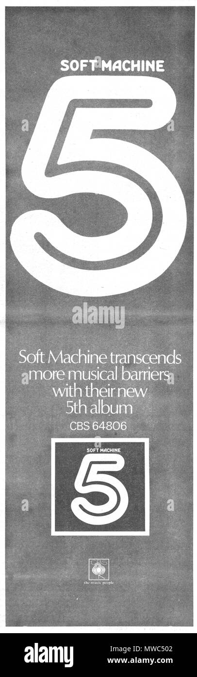 Soft Machine 5 une publicité à partir d'album papier journal papier de la musique, mai 1972. CBS Records Banque D'Images