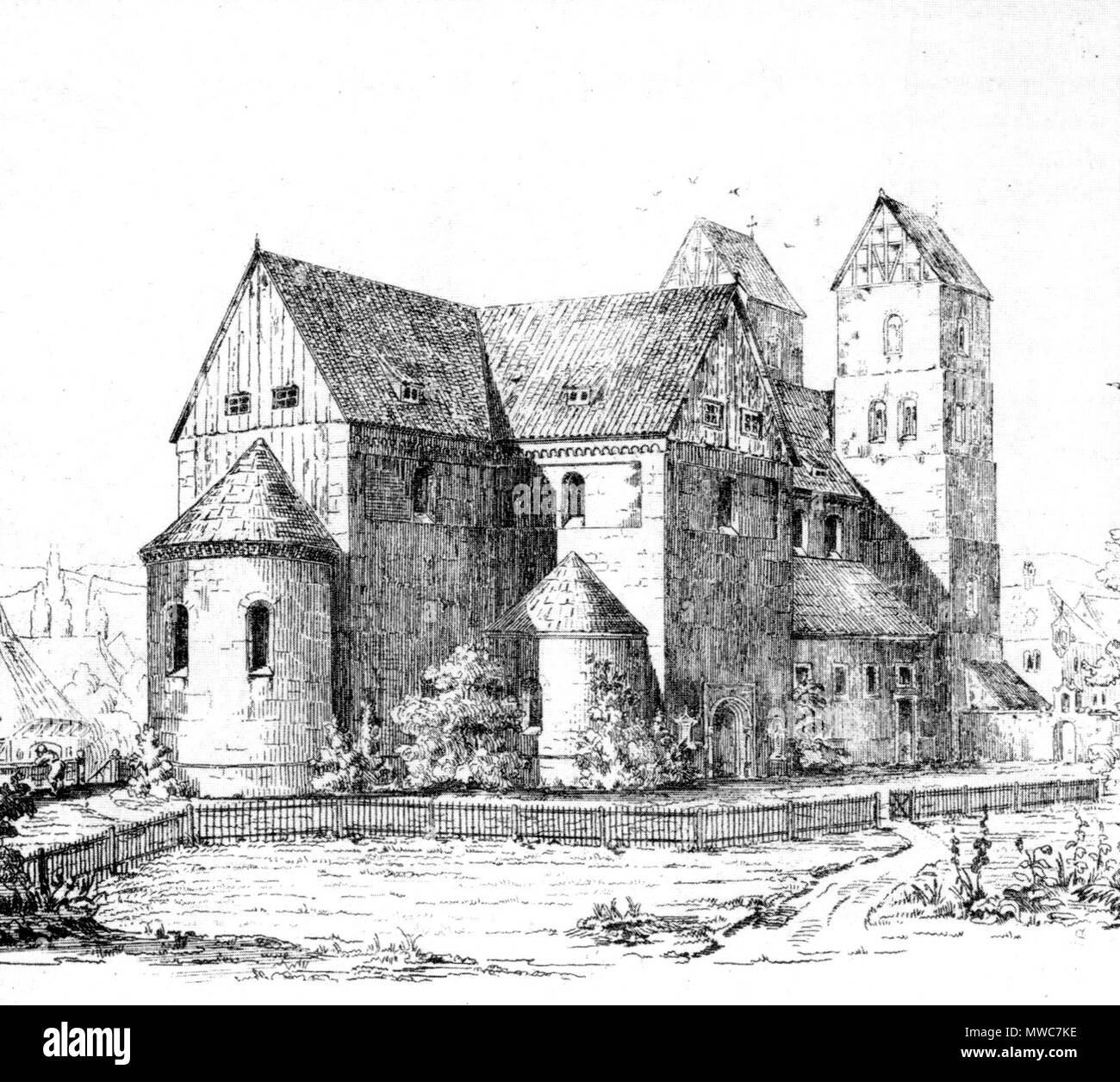 . Deutsch : Klosterkirche St. Blasius, Fredelsloh, Nordostansicht . 1882. Conrad Wilhelm Hase (1818-1902) 219 01 Fredelsloh Banque D'Images
