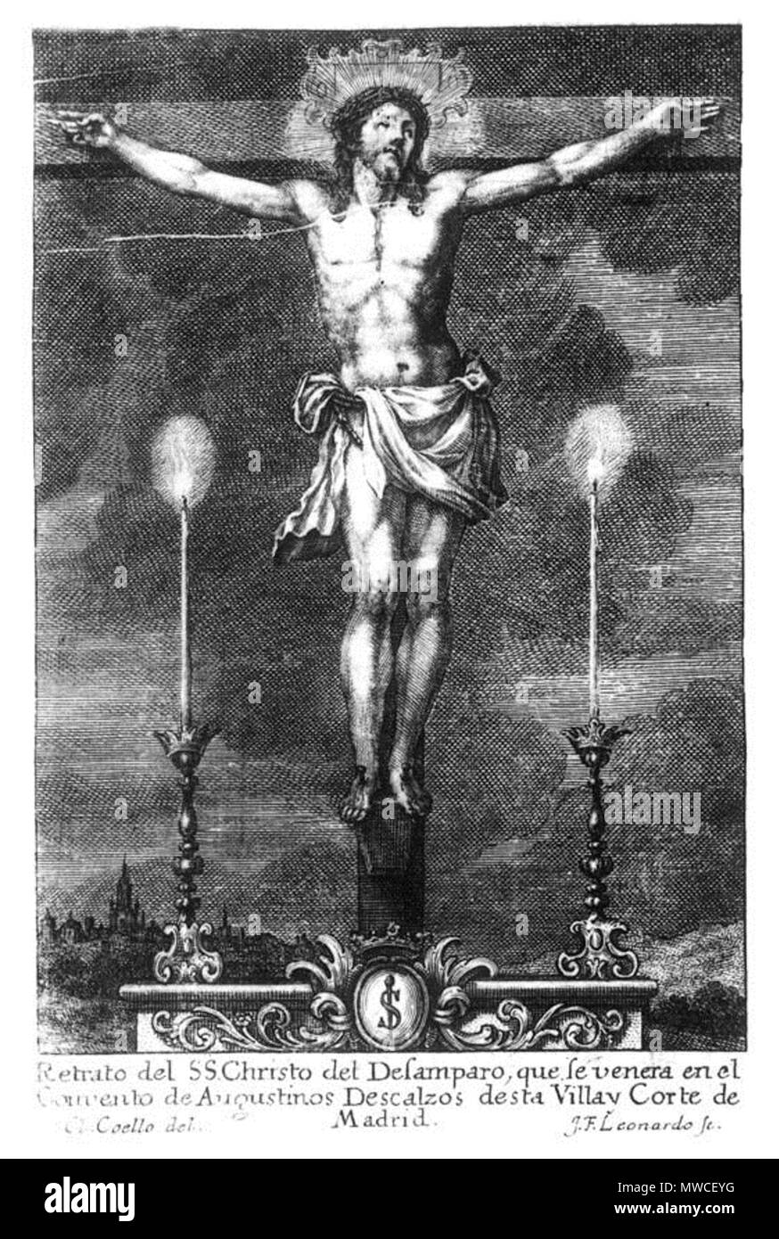 . Español : gravure del Cristo del Desamparo por Jusepe Leonardo a partir de Claudio Coello . 1er janvier 1682. Jussepe Leonardo 251 Gravure de la imagen del Cristo del Desamparo (1682) Banque D'Images