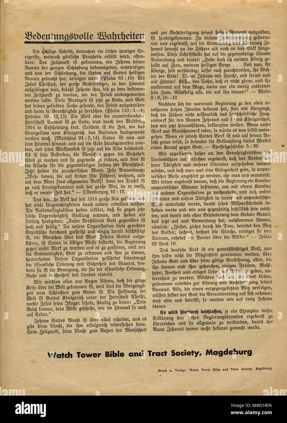 . Polski : Rezolucja przyjęta Świadków Jehowy 7000 przez 25 czerwca 1933 roku w w Berlinie Wilmersdorfer Tennishallen przeciw wprowadzaniu Świadków Jehowy zakazu działalności strona (4). 25 juin 1933. Joseph F. Ruterford (1869-1942) 193 1933-06-25 Erklaerung (seite 4) Banque D'Images