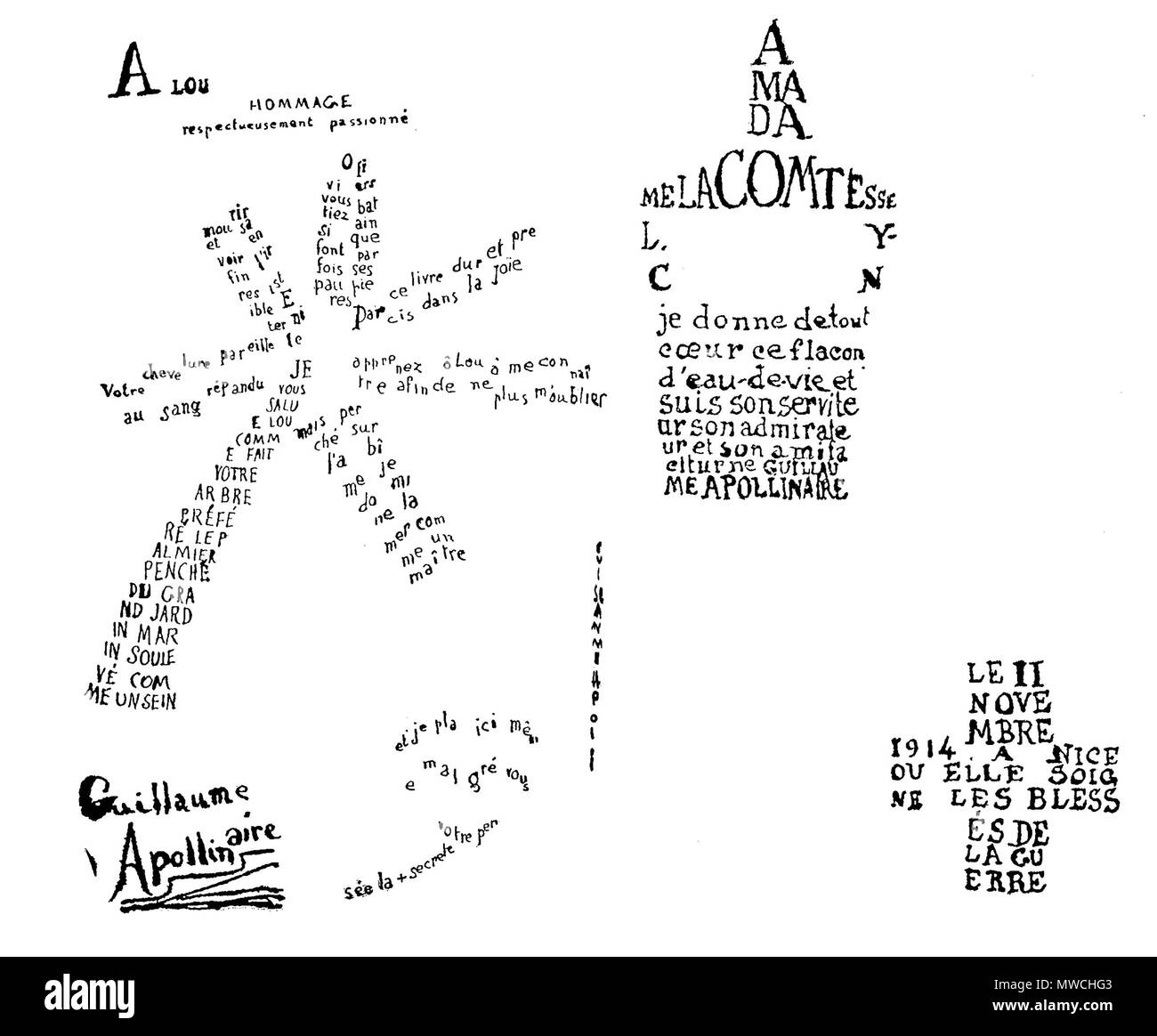 Guillaume Apollinaire Calligramme 256 Hommage à Lou Photo Stock Alamy