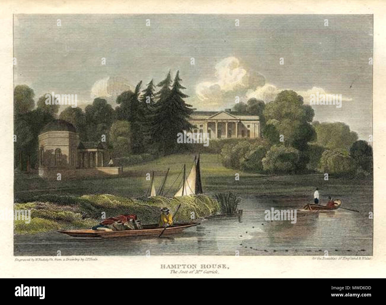 . English : 'Hampton House, le siège de Mr Garrick'. Teinté de cuivre gravure. 1815. William Radclyffe 264 Hampton House 1815 Banque D'Images