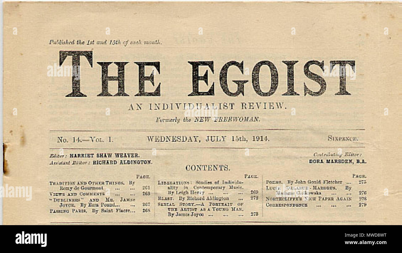 L'égoïste, 15 juillet 1915 180 Egoist1914 72 Banque D'Images