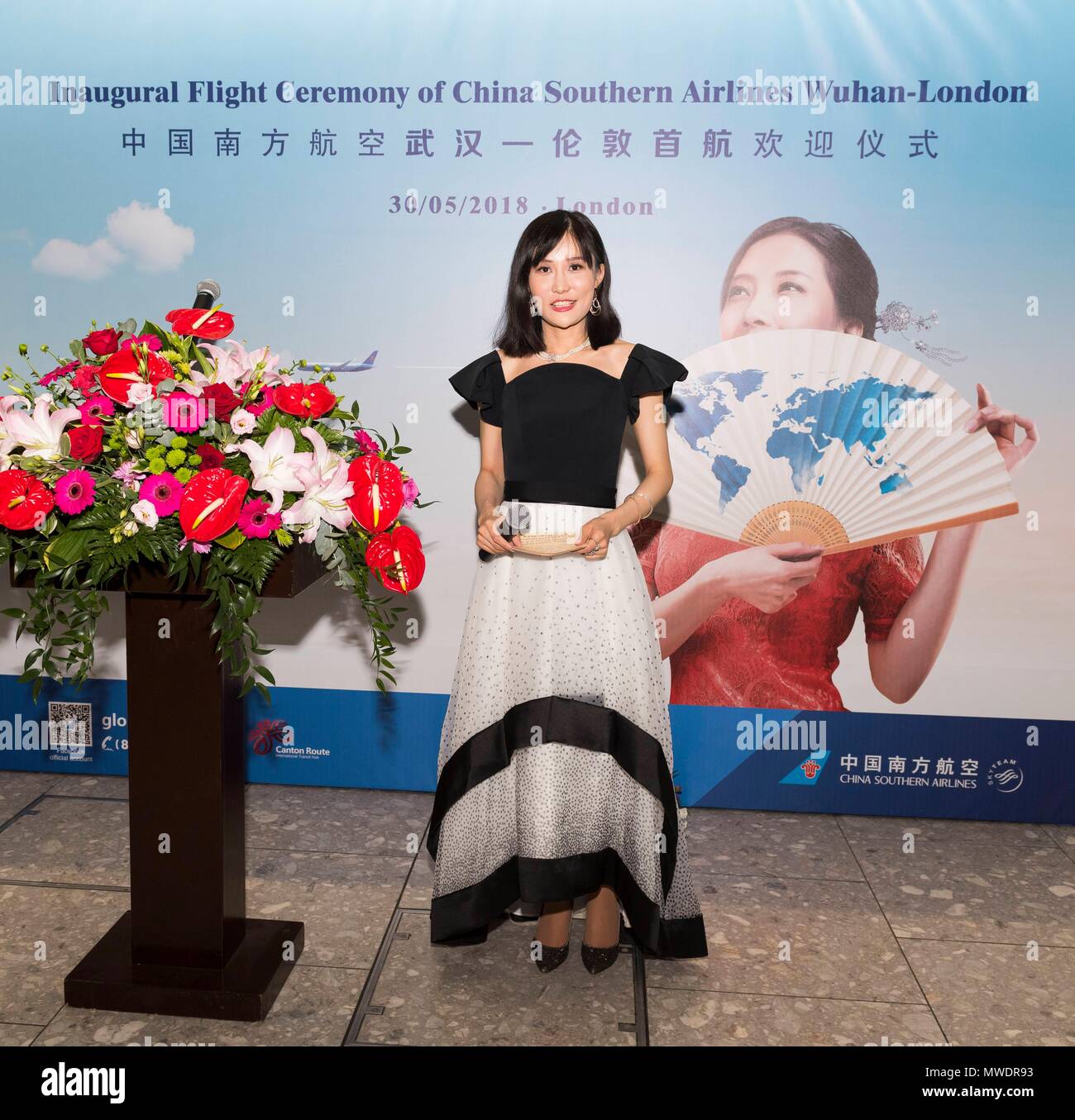 Cérémonie inaugurale de vol China Southern Airlines Wuhan - Londres. Londres, Royaume-Uni. 30/05/2018 | Le monde d'utilisation Banque D'Images