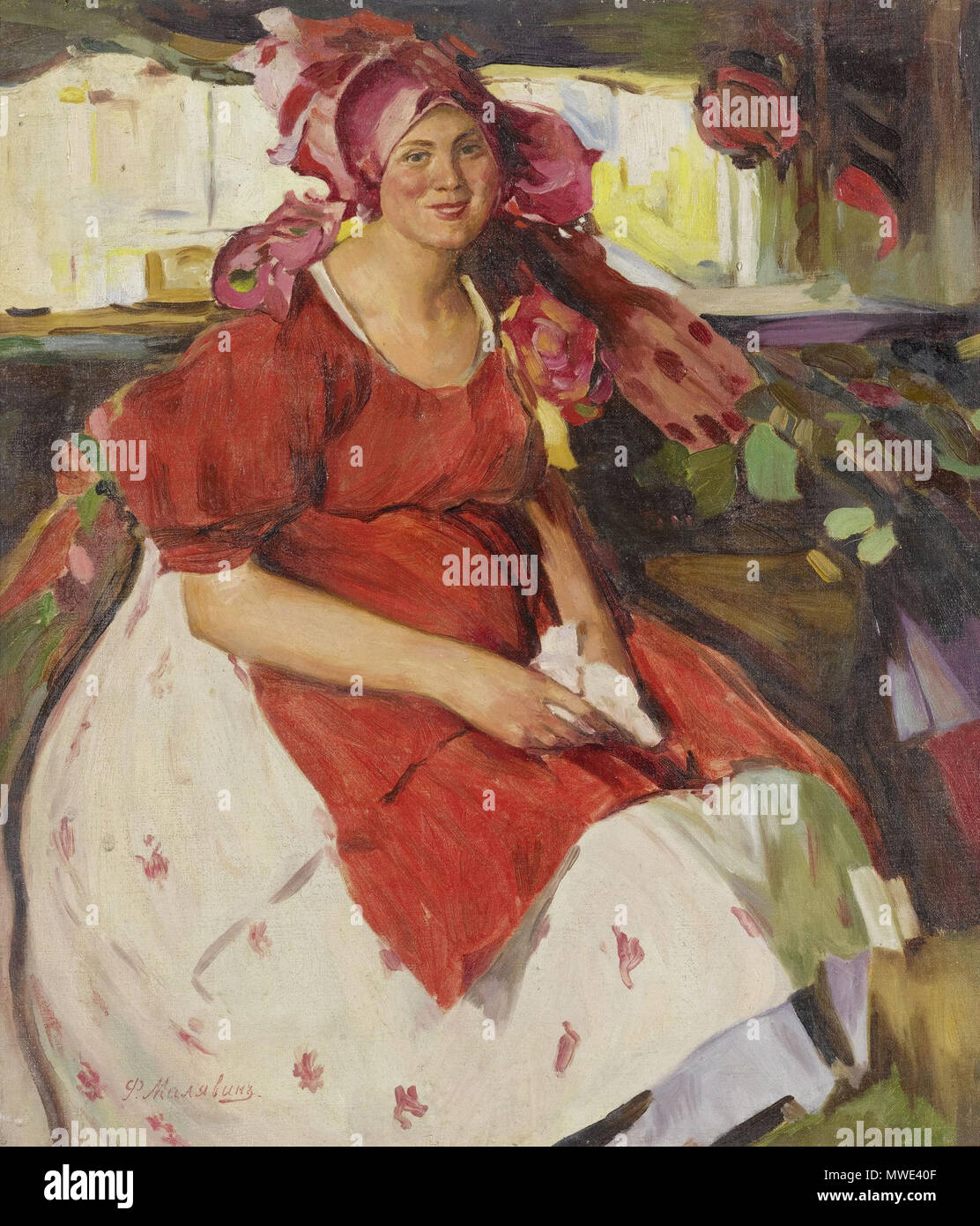 . Deutsch : Porträt einer Frau. rotgekleideten Öl auf Leinwand. 45 x 40 cm. en 1940. Filipp Malyavin (1869-1940) 208 Filip Malyavin von rotgekleideten Portrait Frau Banque D'Images