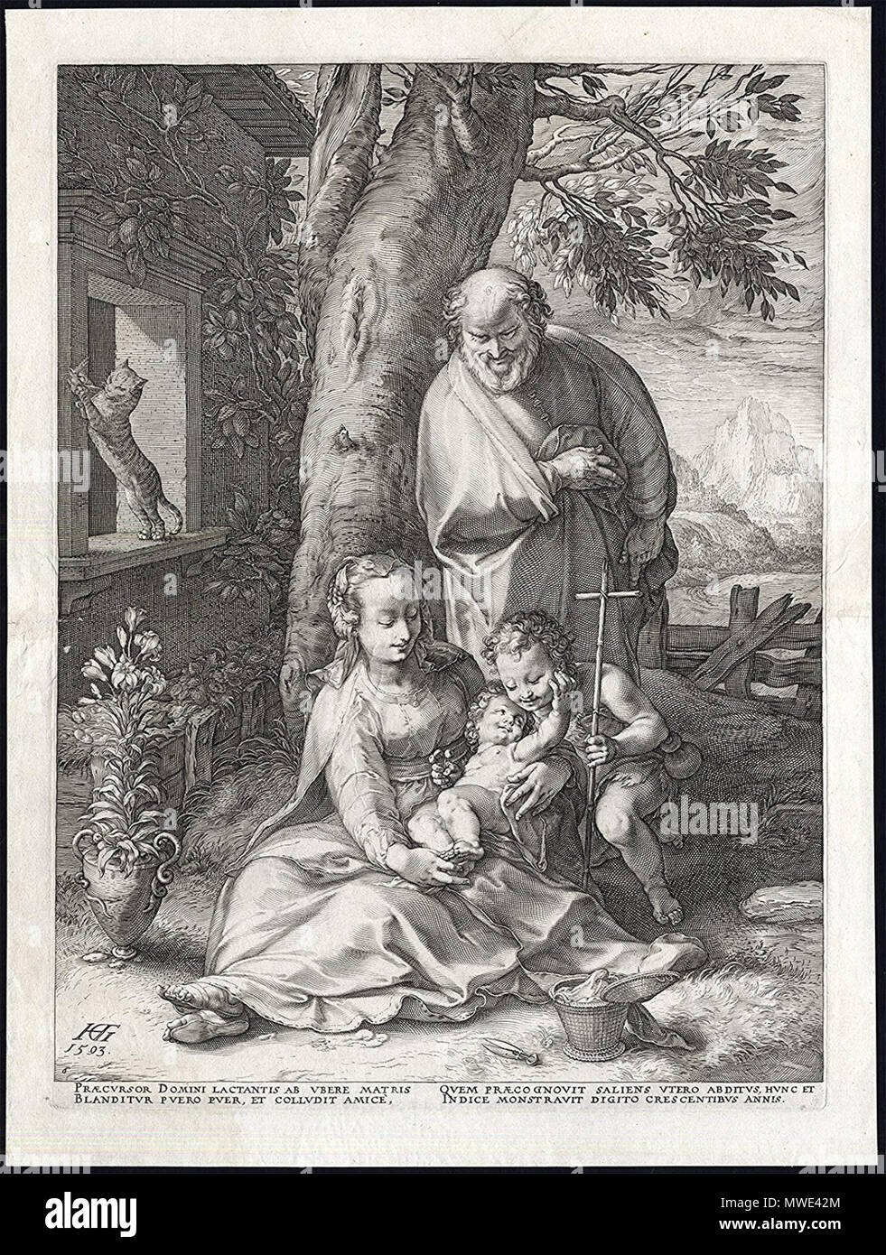 . Français : La sainte famille où la Vierge assise au pied d'un arbre tient entre ses bras l'enfant Jésus qui caresse St. Jean baptiser (feuille : 395 x 525 mm ; image : 350 x 475 mm) de la série La vie de la Vierge (6/6), de Hendrik Goltzius Anglais : La Sainte Famille et Saint Jean-Baptiste (feuille : 395 x 525 mm ; image : 350 x 475 mm), partie d'Hendrik Goltzius' la vie de la Vierge (6/6) . Entre 1593 et 1594. Hendrik Goltzius (1558-1617) Noms alternatifs Hendrick Goltius, Hendrick Goltz, Hendrick Golzius, Hendrick van Bracht, Hendricus Goltzius Hendrick Goltzius, Henricus, G Banque D'Images . Français : La sainte famille où la Vierge assise au pied d'un arbre tient entre ses bras l'enfant Jésus qui caresse St. Jean baptiser (feuille : 395 x 525 mm ; image : 350 x 475 mm) de la série La vie de la Vierge (6/6), de Hendrik Goltzius Anglais : La Sainte Famille et Saint Jean-Baptiste (feuille : 395 x 525 mm ; image : 350 x 475 mm), partie d'Hendrik Goltzius' la vie de la Vierge (6/6) . Entre 1593 et 1594. Hendrik Goltzius (1558-1617) Noms alternatifs Hendrick Goltius, Hendrick Goltz, Hendrick Golzius, Hendrick van Bracht, Hendricus Goltzius Hendrick Goltzius, Henricus, G Banque D'Images