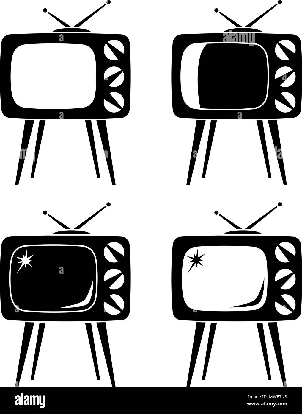 Vintage noir plat sur la haute silhouette set Illustration de Vecteur