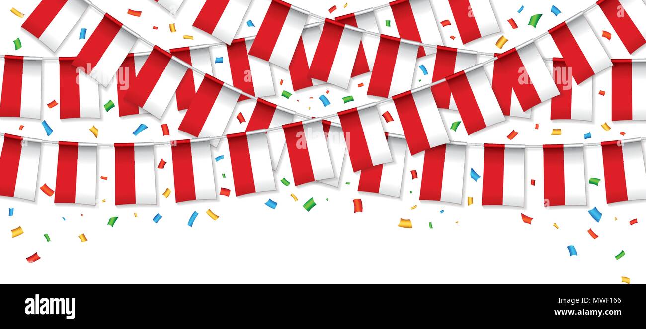 Pologne drapeaux garland fond blanc avec des confettis, accrocher des banderoles pour la célébration du Jour de l'indépendance Pologne modèles de bannière, Vector illustration Illustration de Vecteur