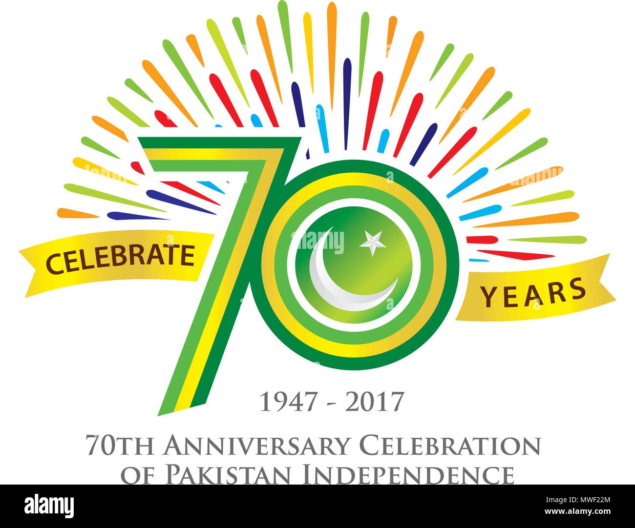 70e anniversaire de l'indépendance du Pakistan Logo, emblèmes et typographique d'un insigne avec fond gris, Vector illustration Illustration de Vecteur