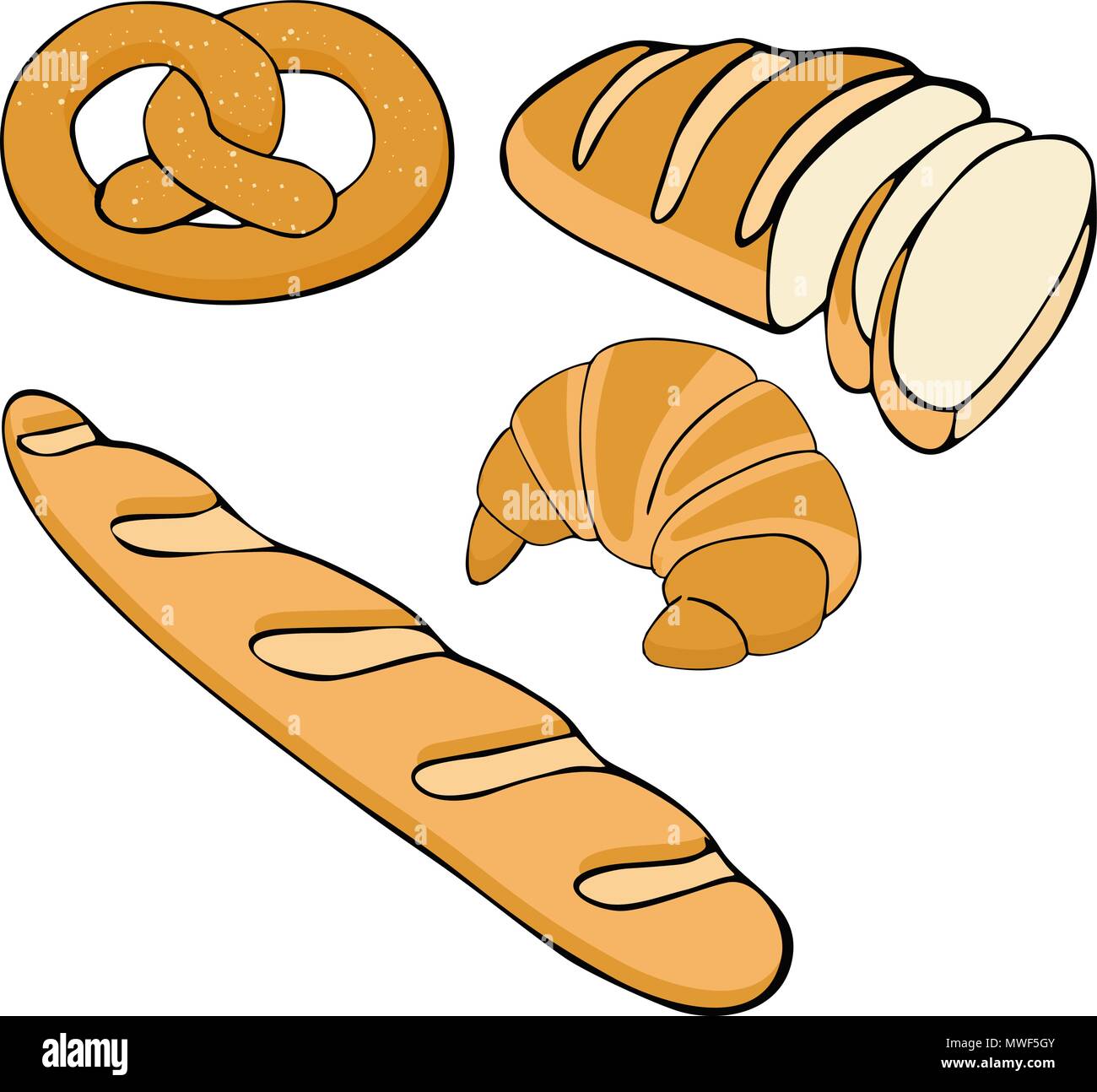 Pain vector hand drawn set illustration. Aliments sans gluten collection de boulangerie. Illustration de Vecteur