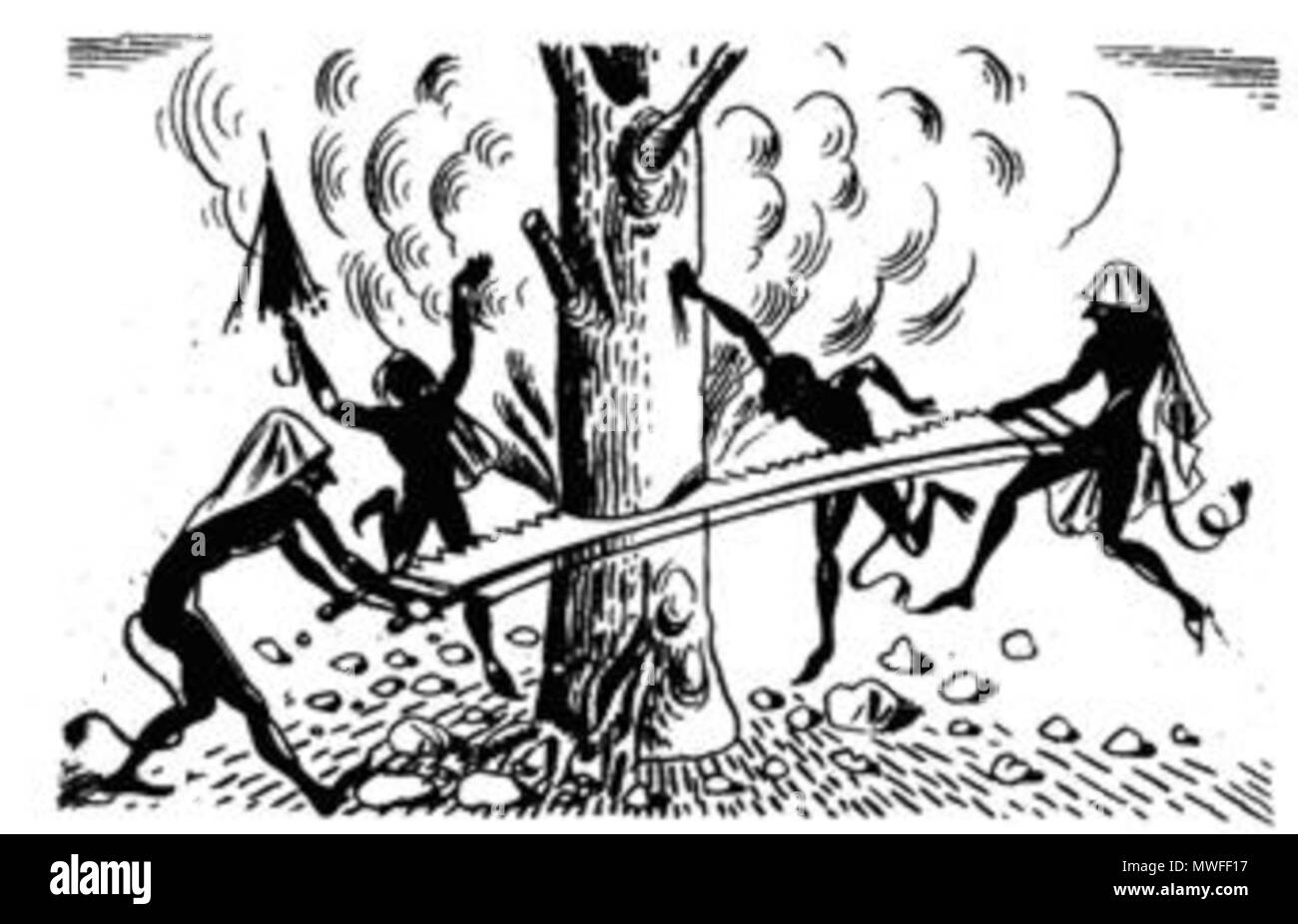 . Anglais : Kallikatzaroi essayant de couper l'arbre du monde Ελληνικά : Καλικάτζαροι Δέντρο Οι και το του κόσμου . 26 décembre 2013, 18:23:29. 1961 ΟΕΔΒ Kallikatzaroi 332 Banque D'Images