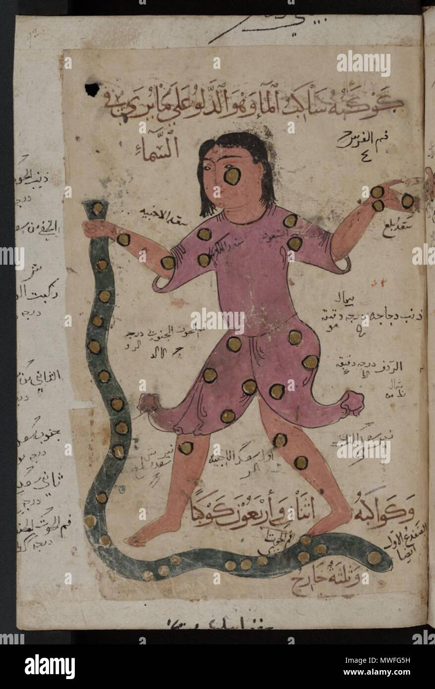 . Kitab al-Bulhan  = astrologie/astronomie/composite la géomancie arabe manuscrit . Fin du 14ème siècle. Plusieurs/Inconnu 341 Kitab al-Bulhan --- l'homme et le serpent Banque D'Images