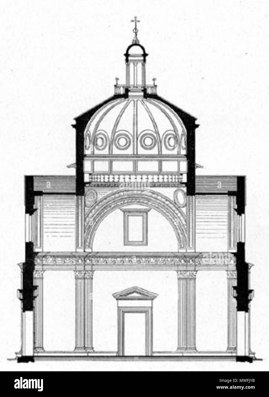 . Anglais : . Sta. Maria delle Carceri, Prato, section, à partir de P., de Laspeyres Die Kirchen Der Renaissance en Mittel-Italien, (Berlin, 1882) und Stuttgart, pl. 17, no. 51. 1881. Paul 360 LaspeyresPrato Laspeyres2 Banque D'Images