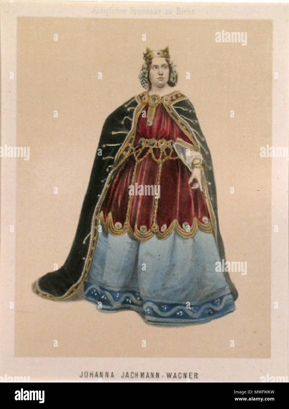 . Anglais : Johanna Jachmann-Wagner (1826-1894), la chanteuse d'opéra, comme Ortrud dans "Lohengrin" de Richard Wagner . vers 1860. Artiste non identifié, lithographie couleur historique : Berlin, Allemagne Johanna 319 Jachmann-Wagner Banque D'Images