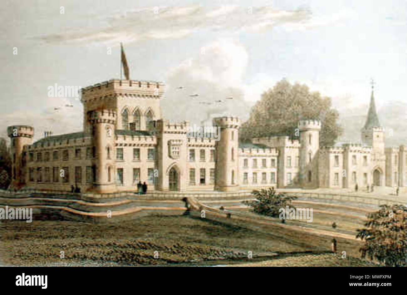 . Aquarelle de Lee Place, ou Lee Castle, près de Lanark, en Ecosse, illustré dans le 19e siècle . 1830. John Preston Neale (1780-1847) 327 JP Neale 1830 Lee Place Banque D'Images