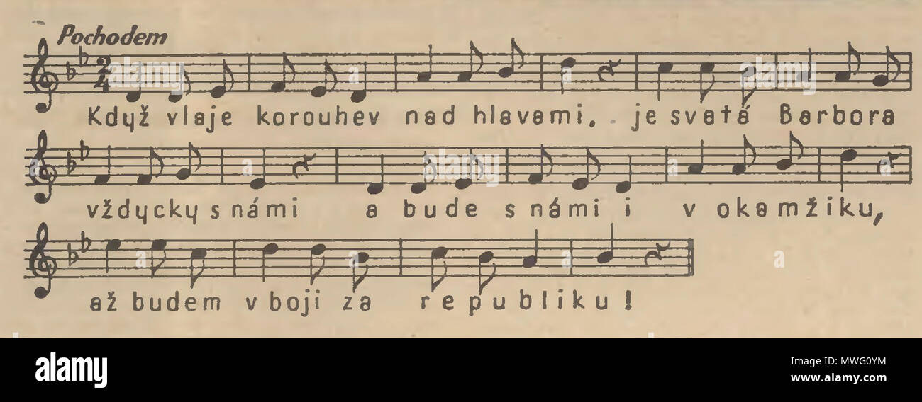 . Anglais : Feuille d'un refrain de République tchèque mars 'Když korouhev vlaje» (lorsque la bannière oiseau). 29 mai 1938. Karel Hašler (1879-1941) 337 1938 vlaje Kdyz korouhev Hasler Banque D'Images