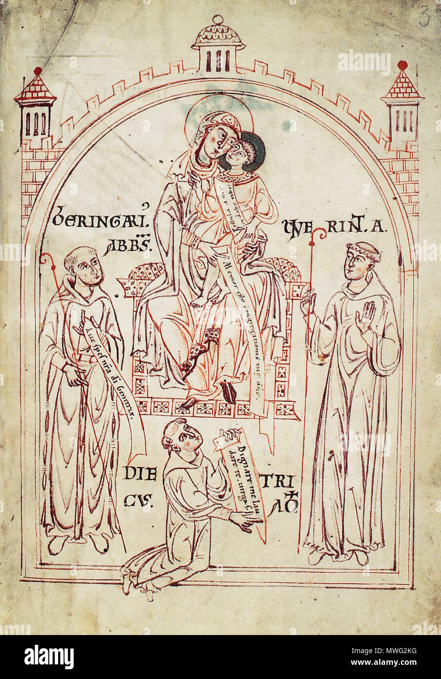 . Des Kopialbuch Klosters Vornbach ( Formbach ) [env. Bestand 1 KL. Formbach allumé. 1, fol. 2 recto, Maria mit Vornbacher Äbten] Munich, Bayerisches Hauptstaatsarchiv Bildnachweis . 2. Hälfte 12. Jh.. Ce fichier n'est pas informations sur l'auteur. 346 des Kopialbuch Klosters Vornbach Abt 1 Bestand Kl Formbach Banque D'Images