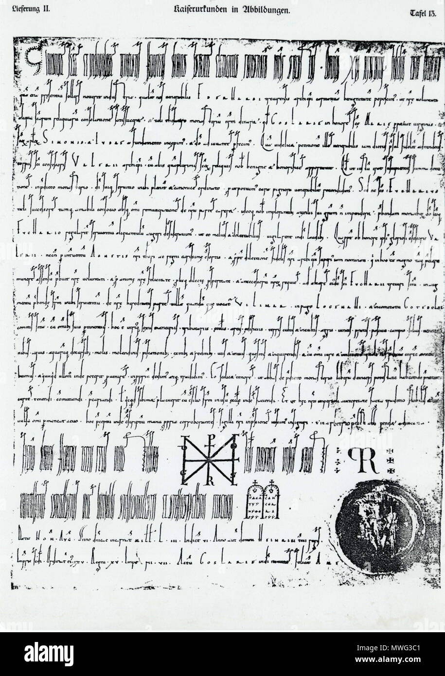 . Deutsch : Schenkung des Hofes Vilmar Un Saint Mathias zu Trier. D H.III 309b . 5 août 1053. Heinrich III. 349 KUIA II.13. Banque D'Images