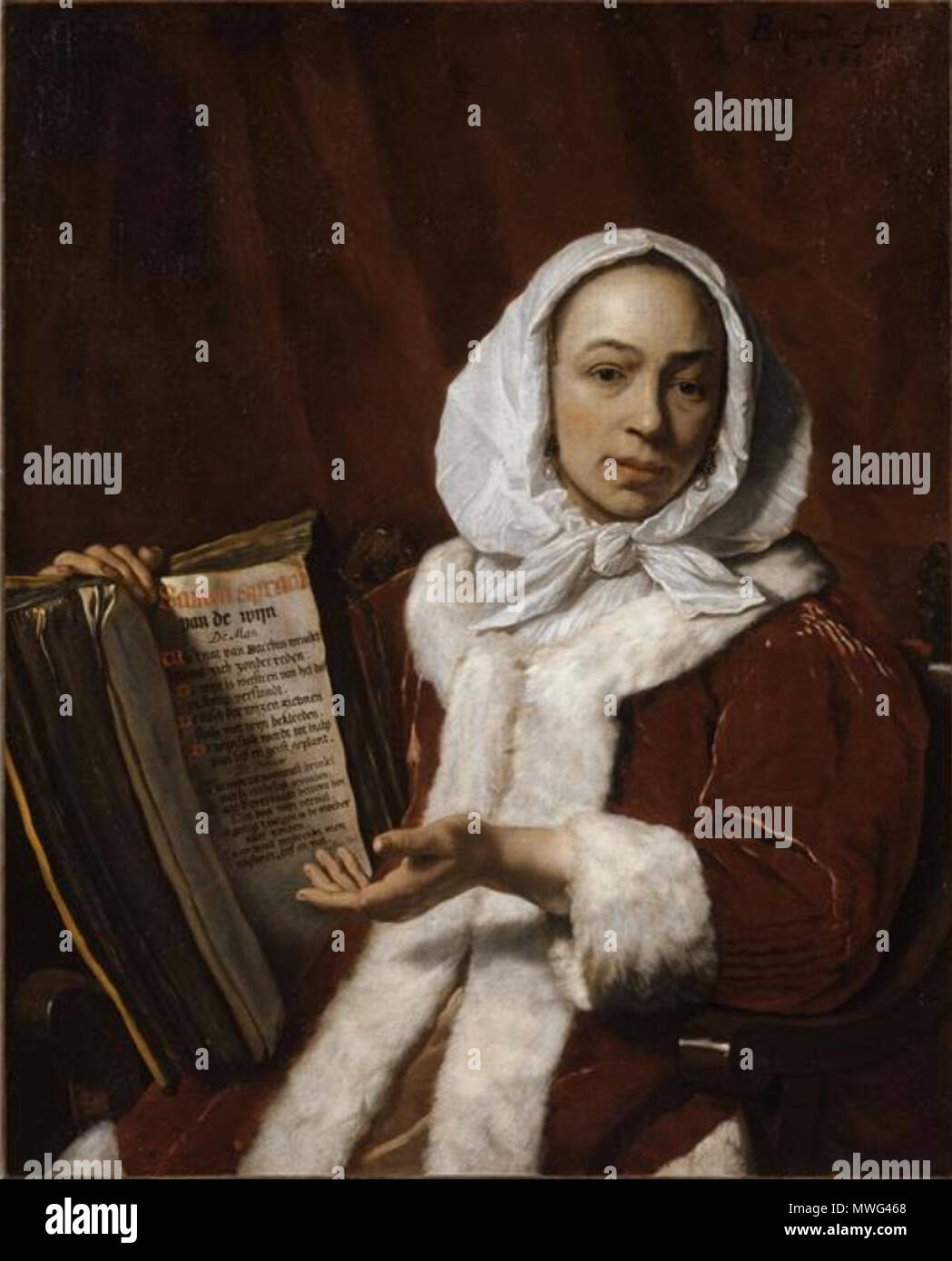 . Anglais : Femme avec un livre . Samen spraak van de wijn De Man Wie 't van wraakt betoont nat Bacchus zich zonder reden : De wijn est wetsteen van het dof en stomp verstandt. De disch der wijzen zietmen staâg rencontré wijn bekleeden. De wijnstok wordt tot hulp van lijf en geest 150. De Vrouw Wie wijn tot noodtruft reedelijk drinkt wordt gevonden : Maar d'overdaadt betoont hoe porte Lot wijn verviel. Het gulzig zwelgen est de moeder aller zonden. Dans verdrenkt wijsheidt overmaat hommes, lijf en ziel Jan Vos . Entre 1636 et 1670 354 La femme au livre Banque D'Images
