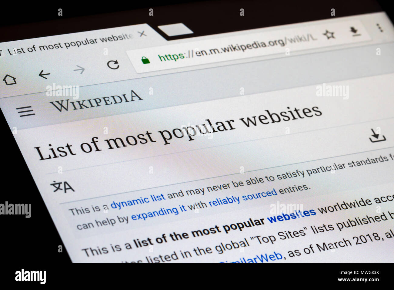Wikipedia Site Internet sur une tablette. Banque D'Images