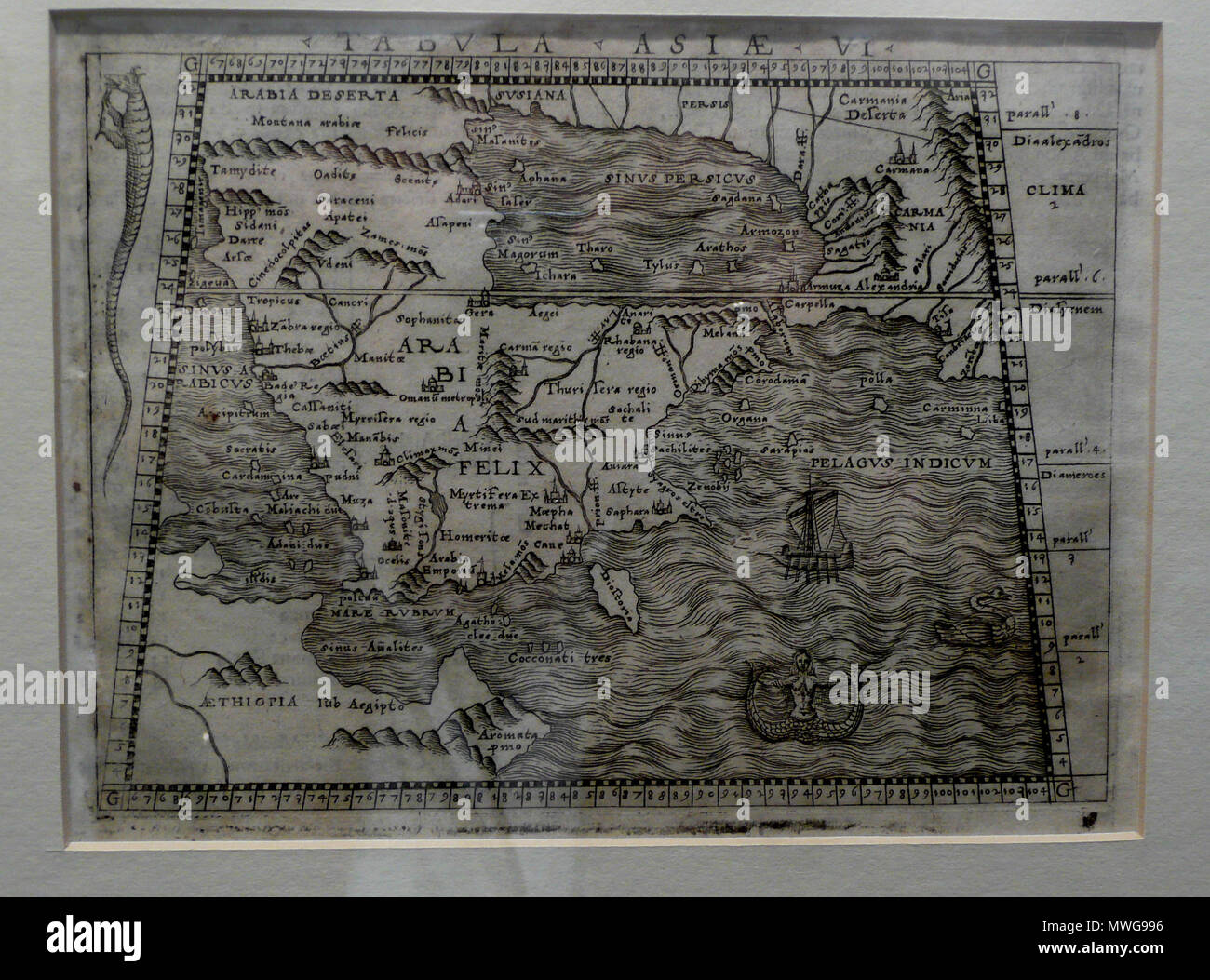 . La 6ème carte de Ptolémée d'Asie (Tabula Asiae VI), représentant en Arabie Félix et Saoudite Deserta. Imprimé à Venise par Giacomo Gastaldi, xvie s. 16e siècle. Warburg 235 Gastaldis Saoudite Deserta Banque D'Images