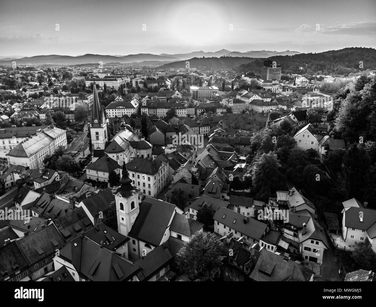 Vue aérienne de la vieille ville médiévale centre de Ljubljana, capitale de la Slovénie. Banque D'Images