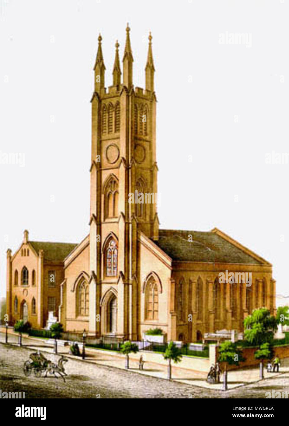 . Carte postale de l'église de Westminster à Baltimore, ca. Circa 1857 1857.. "E. Sachse & Co.' 644 WestminsterChurch1857 Banque D'Images