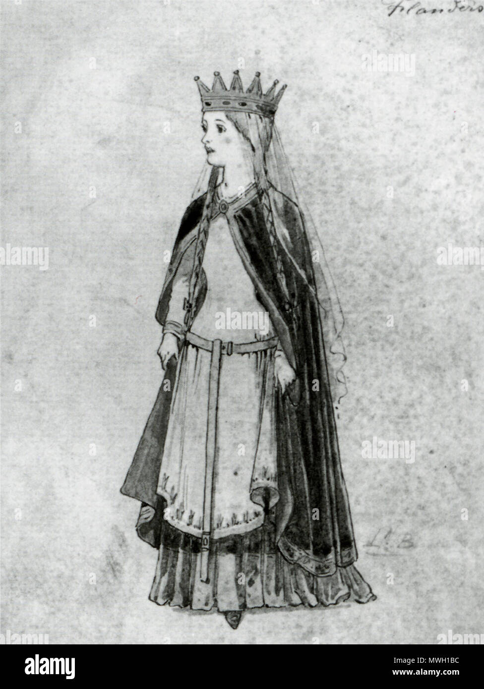 . Cette image PNG est une version miniature du fichier : Mathilde de Flandre.jpg. En général, la version miniature doit être utilisé pour afficher le fichier des communes, afin de réduire la taille de fichier d'images miniatures. Les éventuelles modifications à l'image doit être basée sur cette version PNG afin de prévenir la perte d'une génération, et les deux versions devraient être mises à jour. Voir ici pour plus d'informations. Deutsch | English | suomi | français | македонски | മലയാളം | português | русский |  +/- Mathilde de Flandre, c.1031-83. Artiste inconnu. Plume, encre et aquarelle, 18 x 13,3 cm (7 1/8" x 5 1/2'). Portrait national Gal Banque D'Images